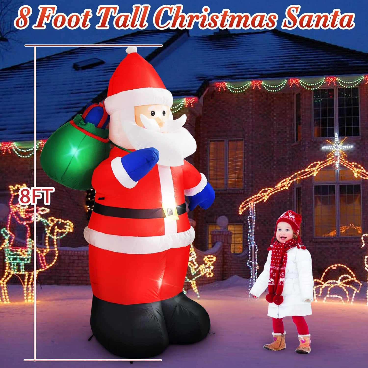 Danxilu 1.83M Arbol de Navidad Inflable con Papá Noel Perro Decoraciones al Aire Libre, Inflables Navidad Arbol Santa Claus para el Patio Inflables Navideños Decoración Iluminada con Leds
