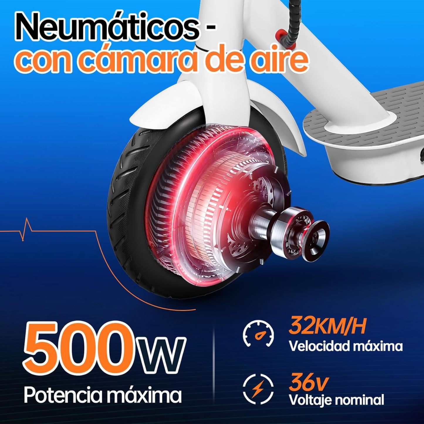 HONEYWHALE M2 Pro Scooter Eléctrico Plegable para Adultos, Motor de 500 W de Potencia Máxima, 22km con una Carga Completa, Velocidad Máxima 32km/h, Patin Eléctrico con App Control Bluetooth