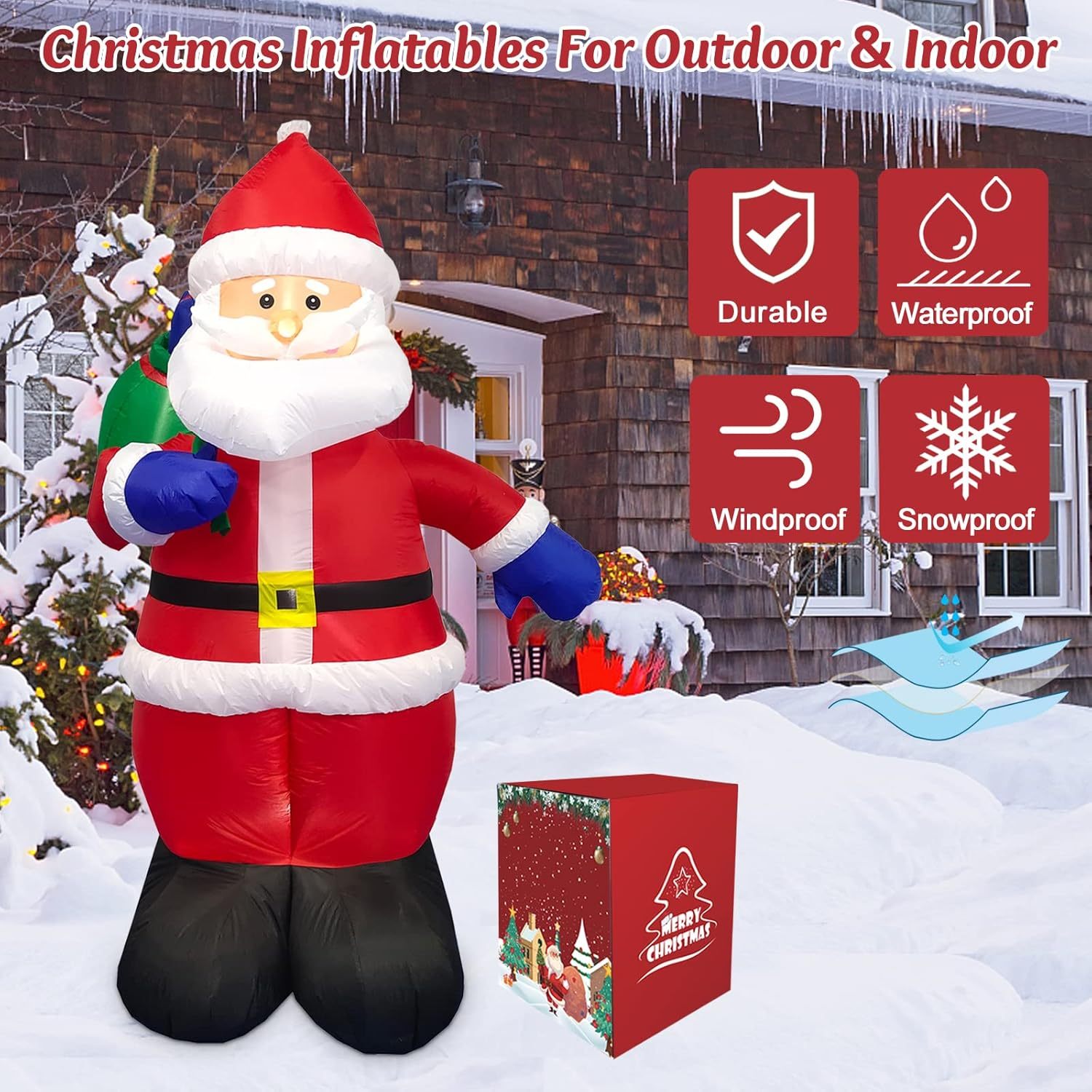 Danxilu 1.83M Arbol de Navidad Inflable con Papá Noel Perro Decoraciones al Aire Libre, Inflables Navidad Arbol Santa Claus para el Patio Inflables Navideños Decoración Iluminada con Leds