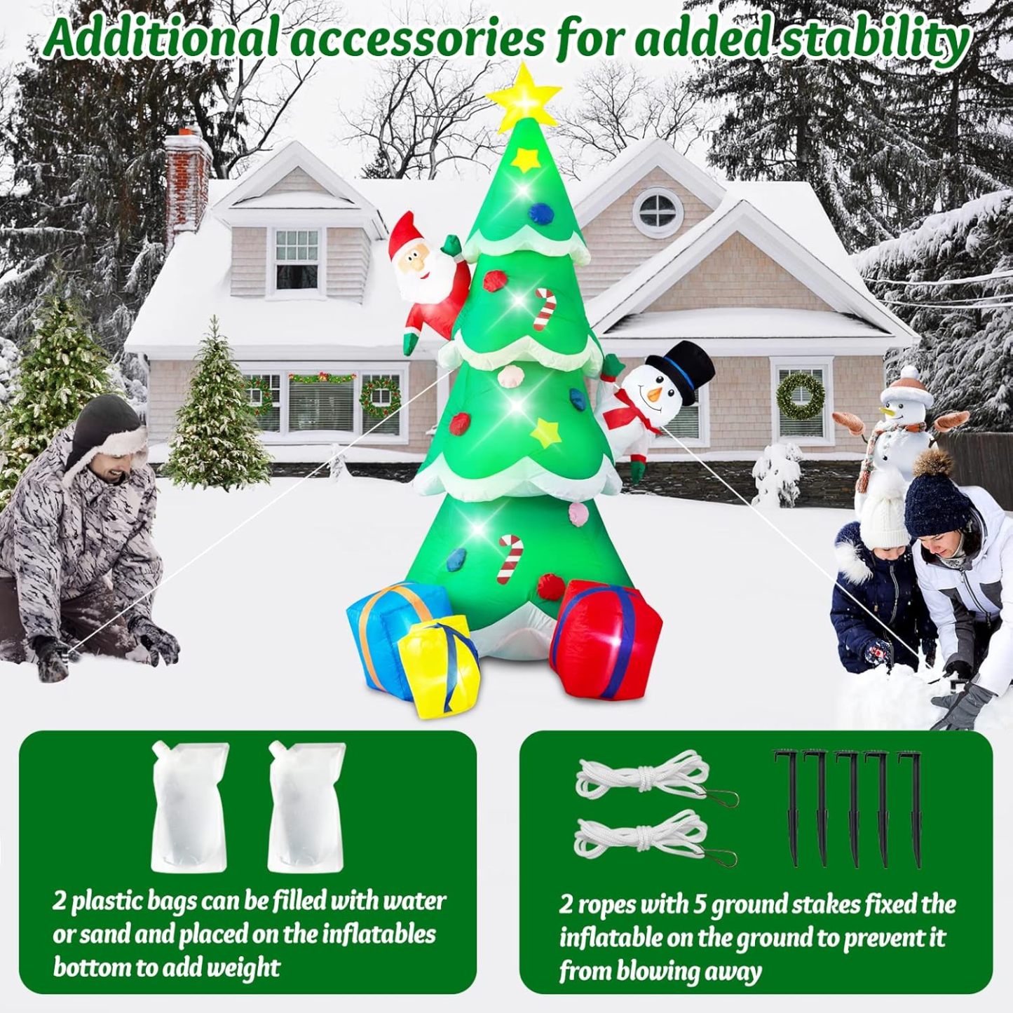 Danxilu 1.83M Arbol de Navidad Inflable con Papá Noel Perro Decoraciones al Aire Libre, Inflables Navidad Arbol Santa Claus para el Patio Inflables Navideños Decoración Iluminada con Leds