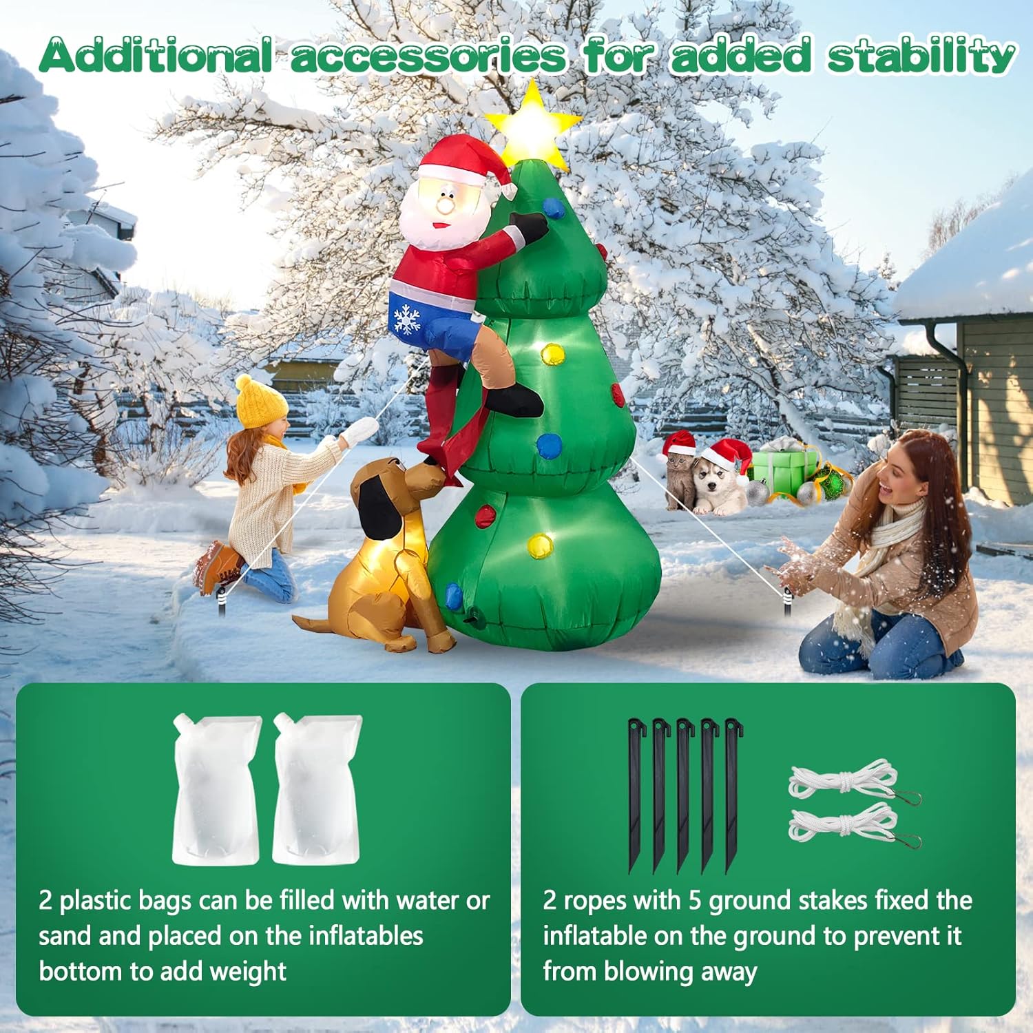 Danxilu 1.83M Arbol de Navidad Inflable con Papá Noel Perro Decoraciones al Aire Libre, Inflables Navidad Arbol Santa Claus para el Patio Inflables Navideños Decoración Iluminada con Leds