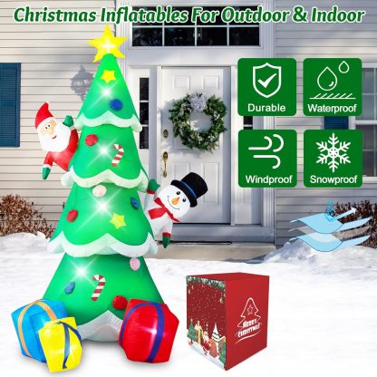 Danxilu 1.83M Arbol de Navidad Inflable con Papá Noel Perro Decoraciones al Aire Libre, Inflables Navidad Arbol Santa Claus para el Patio Inflables Navideños Decoración Iluminada con Leds