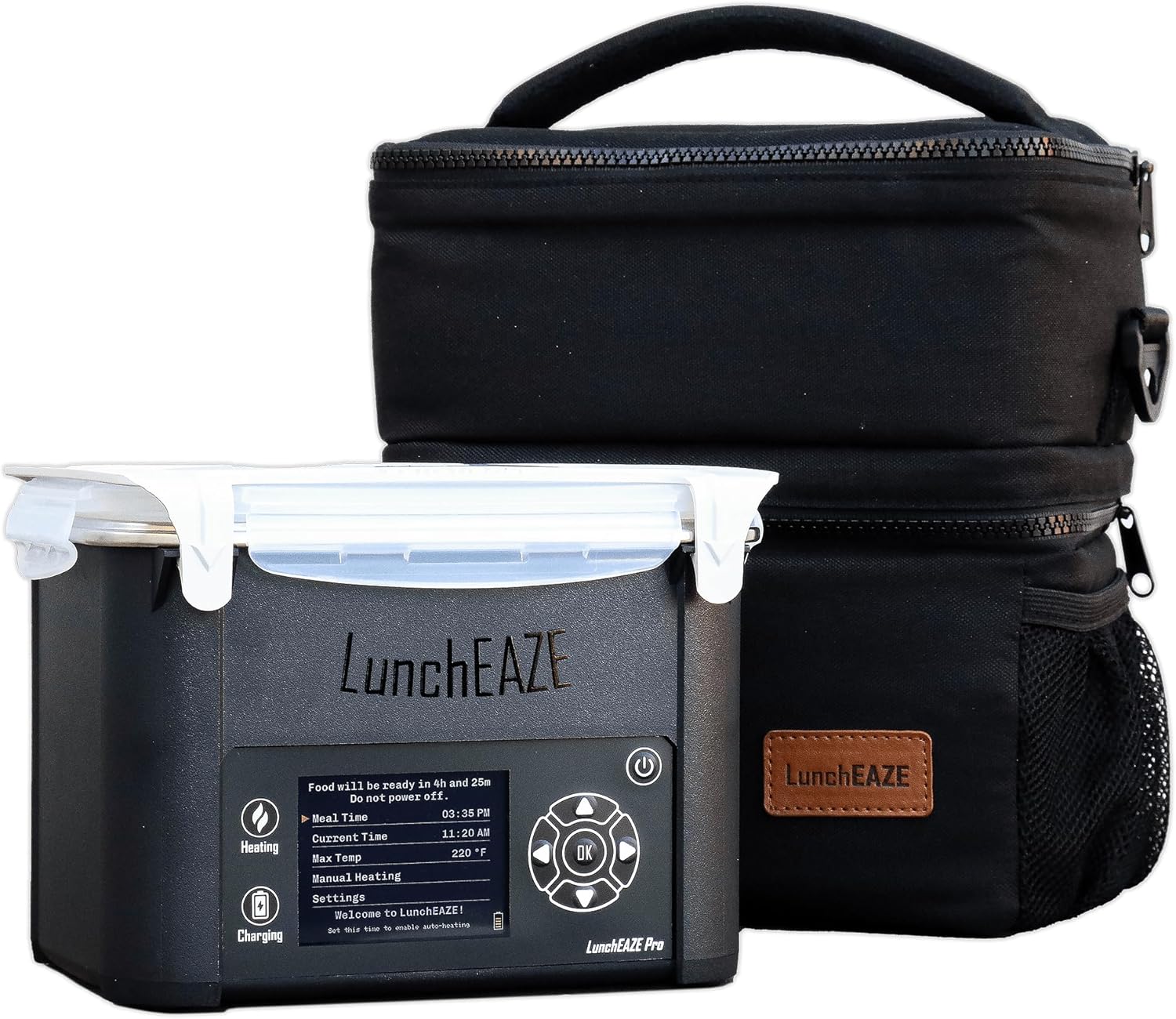 LunchEAZE Pro - Fiambrera térmica inalámbrica, alimentada con pilas, capacidad de 4 tazas, 250 °F máximo, calefacción programada automática, bolsa aislada incluida para comidas calientes en cualquier