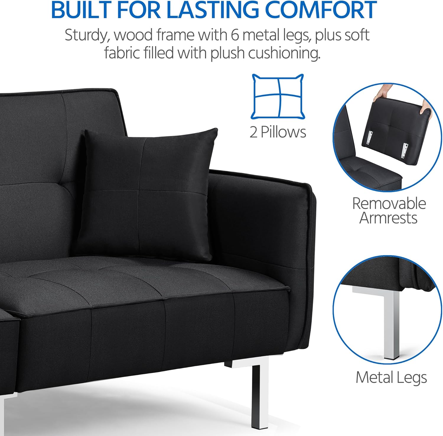 Yaheetech Sofá Cama Convertible Moderno futón sofás, Cama Plegable y Abajo, Tela de Lino reclinable para Sala de Estar, Color Gris