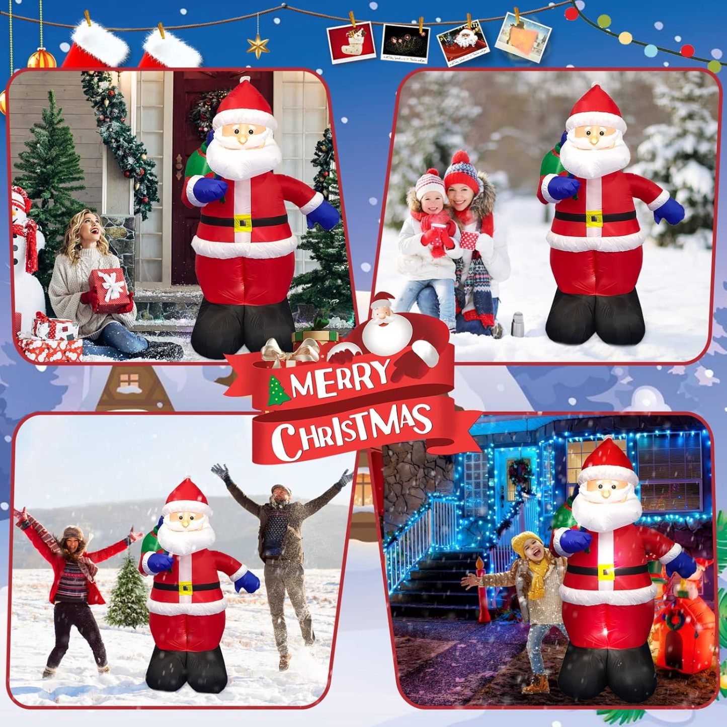 Danxilu 1.83M Arbol de Navidad Inflable con Papá Noel Perro Decoraciones al Aire Libre, Inflables Navidad Arbol Santa Claus para el Patio Inflables Navideños Decoración Iluminada con Leds