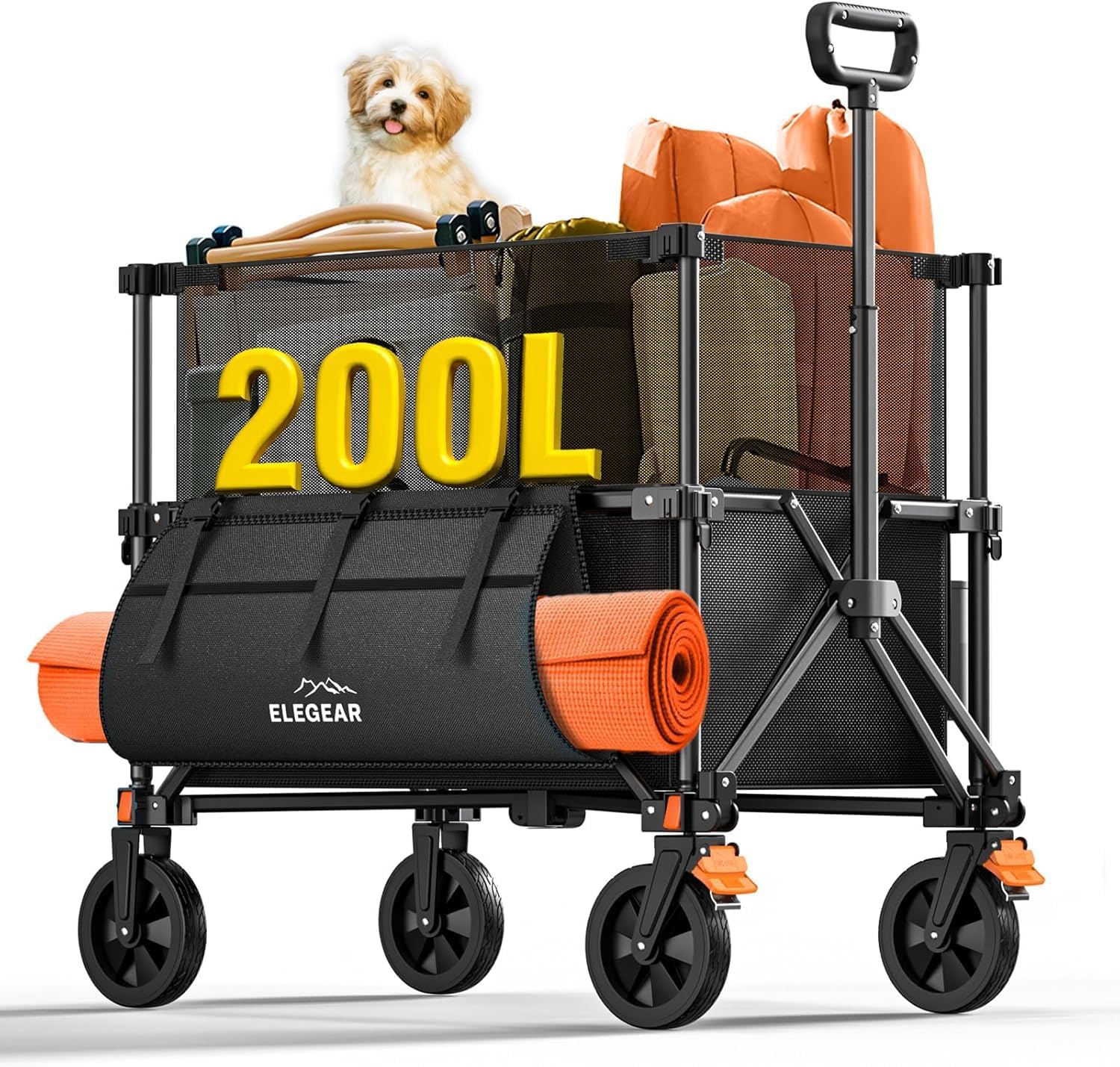 Carrito Plegable de Doble Pisos con Ruedas 360° Todo Terreno con Freno, Carrito de Compras para Mandado Transportador hasta 180Kg, Carro de Carga Tipo Wagon Vagón para Niños, Camping, Mascotas