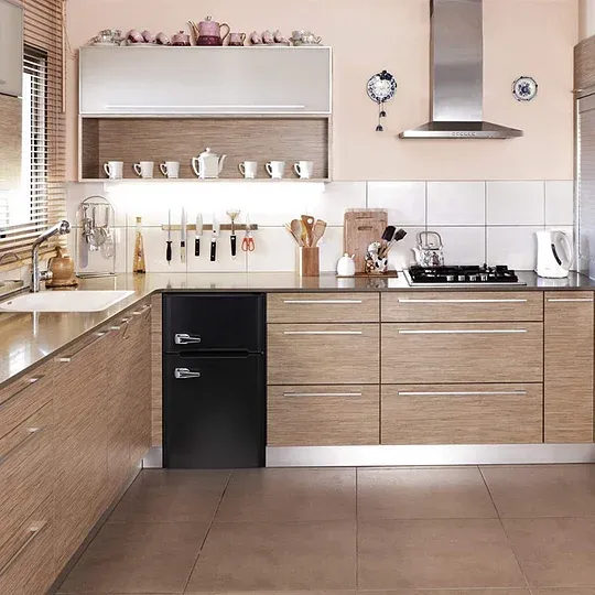 R.W.FLAME Puerta doble 3.2 Cu. Pie. Frigorífico compacto Mini frigorífico con congelador
