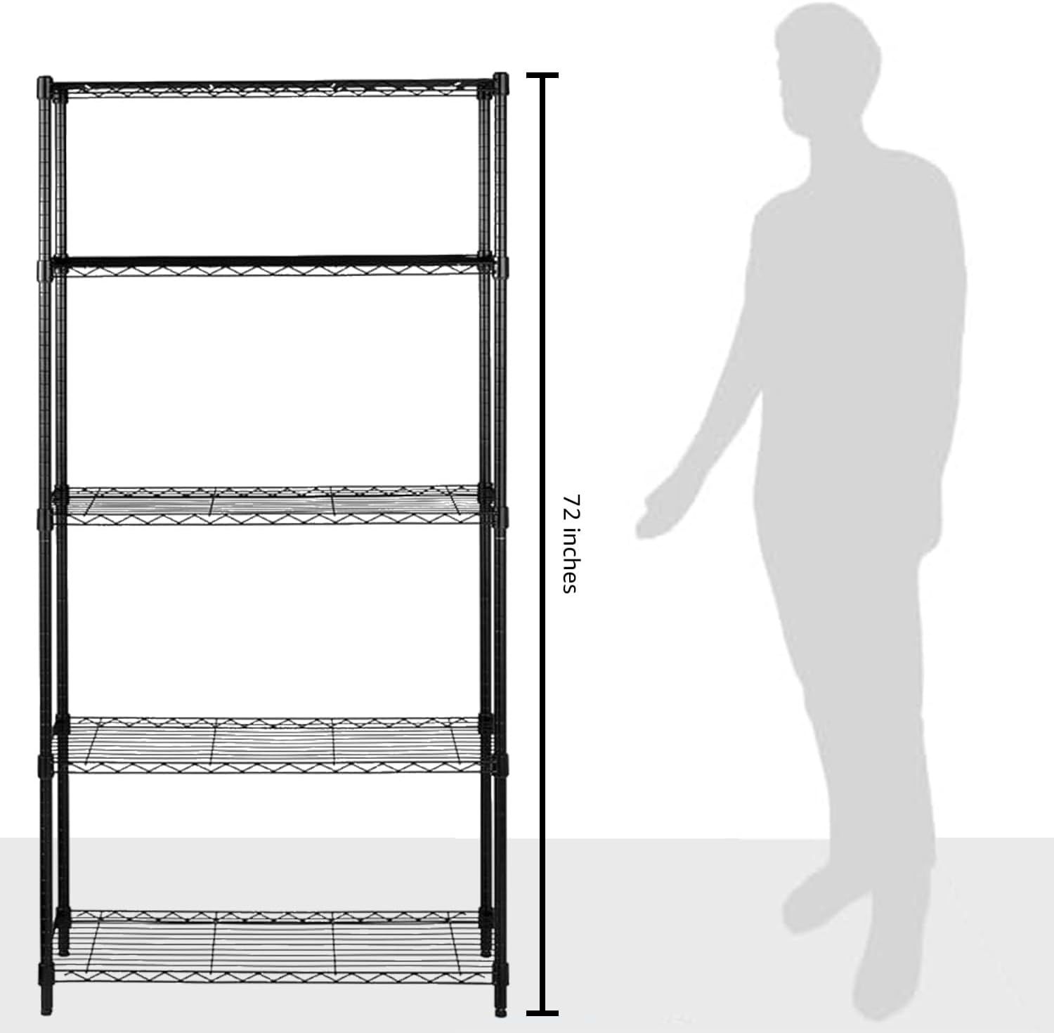 Basics - Estantería de almacenamiento ajustable de alambre de acero resistente de 5 estantes para cocina, garaje, 92 cm de largo x 36 cm de ancho x 183 cm de alto, negro