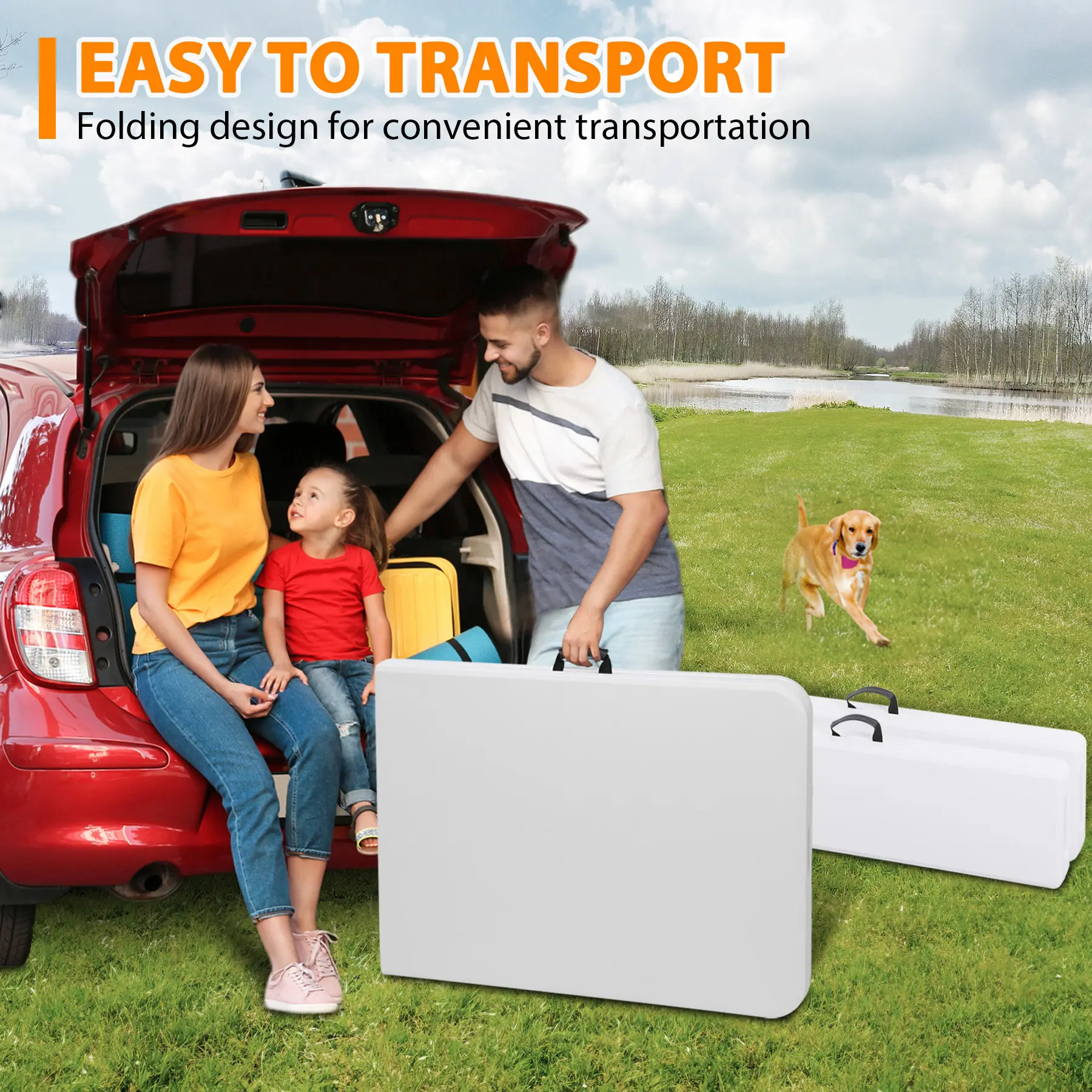 Mesa Plegable de 1.8 m con 2 Bancos, HDPE Impermeable, Soporta 159 kg, para Camping, Picnic y Exteriores