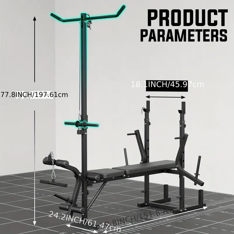 Banco de pesas ajustable 8 en 1, estación de entrenamiento multifuncional con capacidad de 800 libras, adecuado para extensión de piernas, modelado corporal, entrenamiento de fuerza, levantamiento de pesas