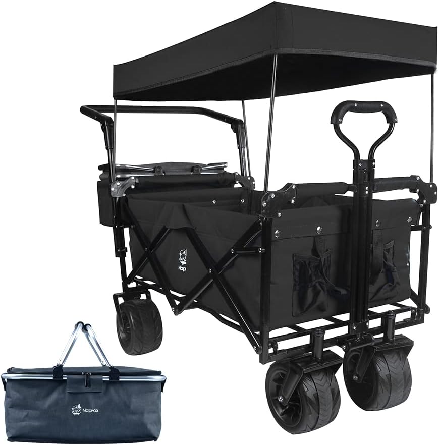 Bicicleta plegable resistente con parte superior extraíble, ruedas grandes de 4 pulgadas, frenos, mango ajustable, bolsa refrigeradora para jardín y playa al aire libre