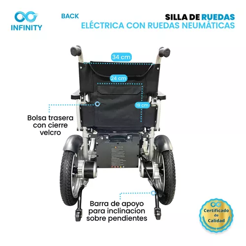 Silla De Ruedas Eléctrica Todo Terreno Neumática Infinity, Plegable, Color Negro, Ambidiestra
