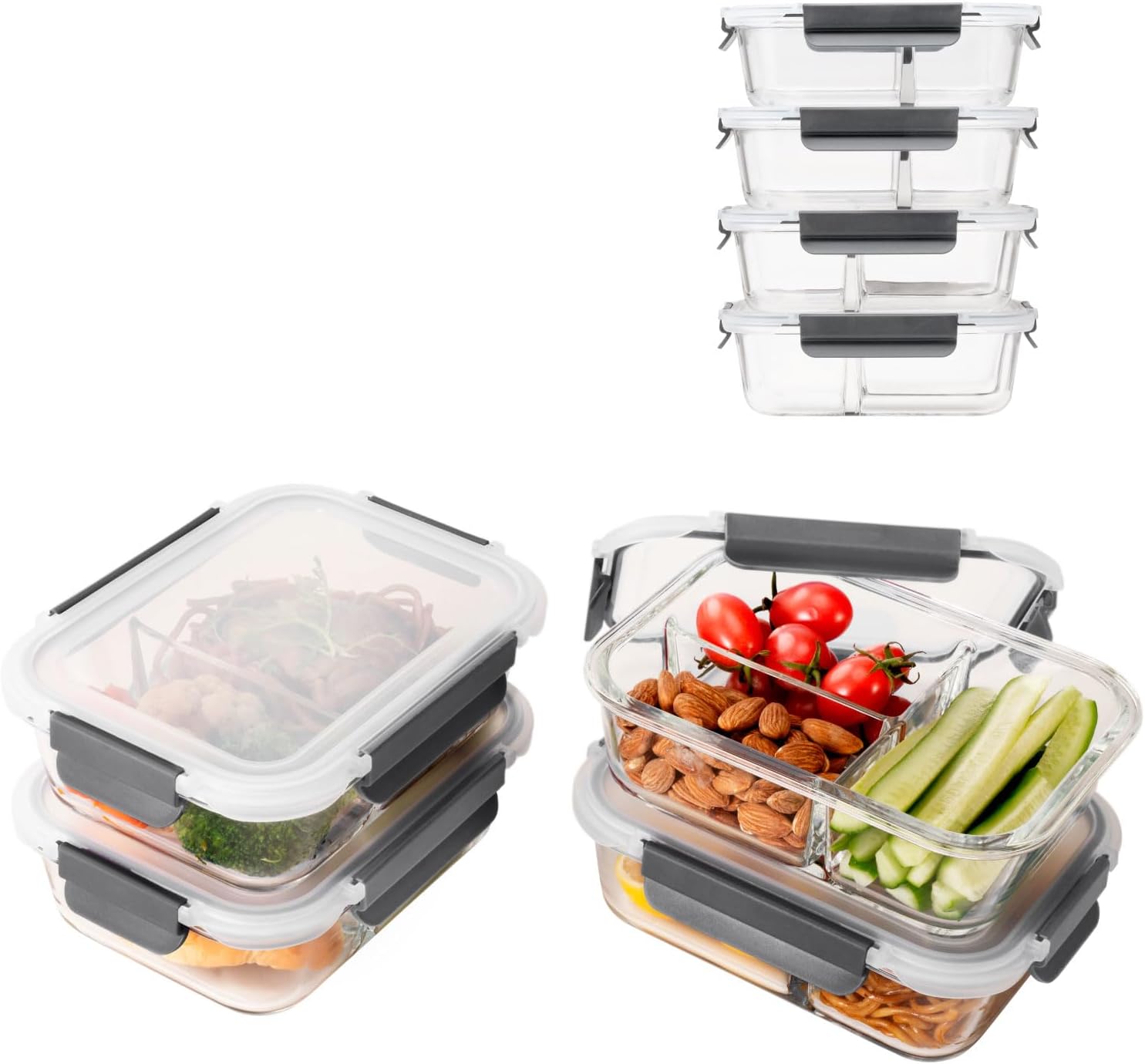 EasyWare JUEGO DE RECIPIENTES DE VIDRIO HERMÉTICO, CONTENEDORES Para Alimentos con Tapas Cierre Fácil, Refractarios para Cocina, Horno, Refrigerador Congelador (JUEGO 10 RECIPIENTES (20 PZ))
