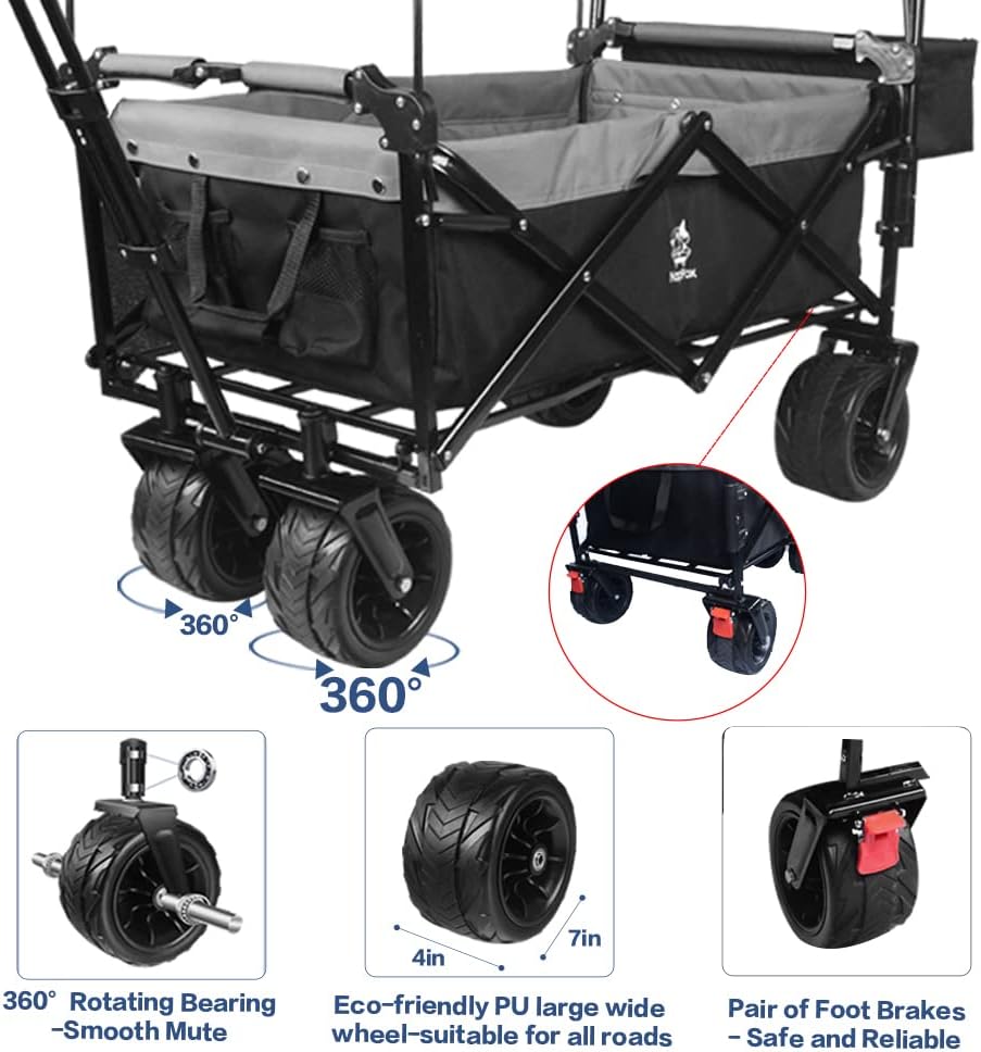 Bicicleta plegable resistente con parte superior extraíble, ruedas grandes de 4 pulgadas, frenos, mango ajustable, bolsa refrigeradora para jardín y playa al aire libre