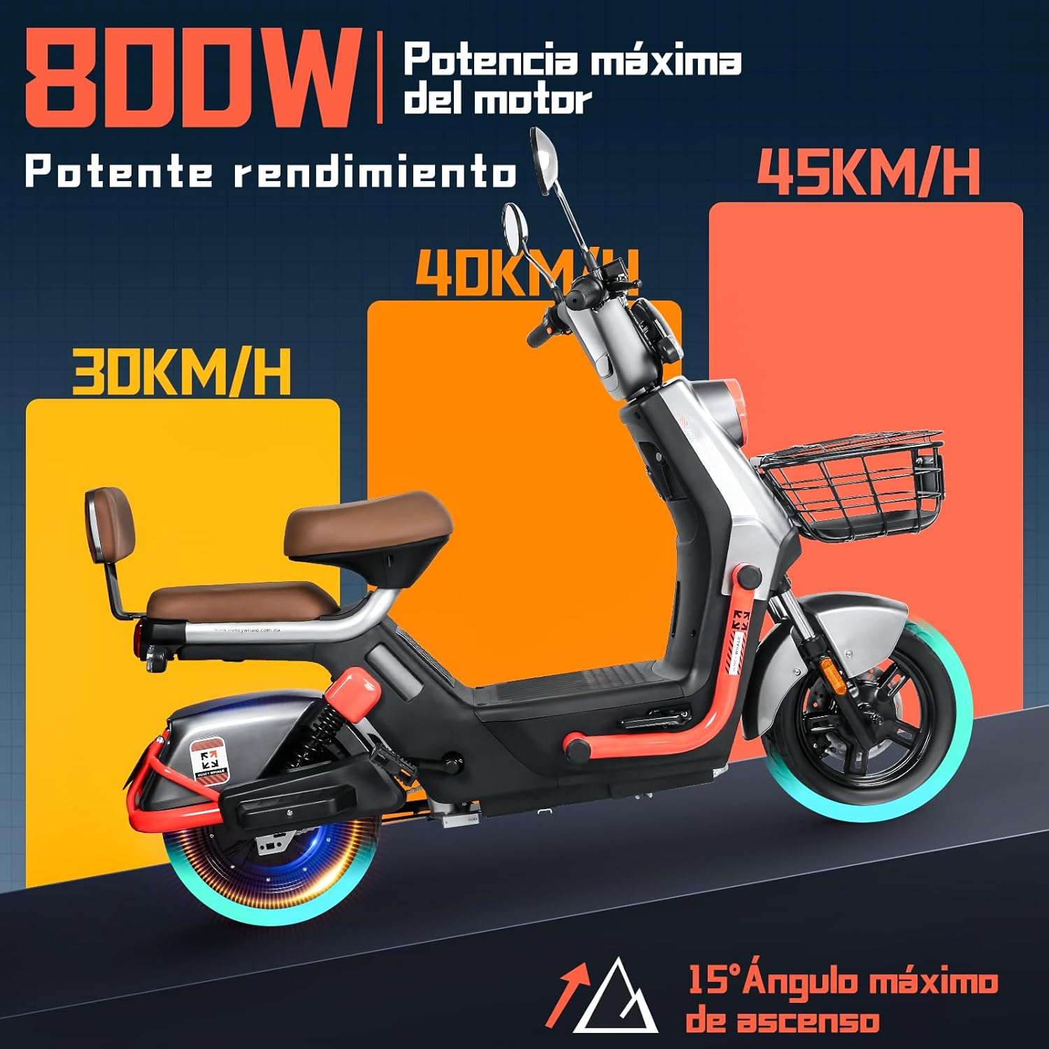 HONEYWHALE KC PRO Bicicleta Electrica para Adultos, Moto Electrica con Alarma, Potencia Motor Hasta 800W, Velocidad Máxima 45KM/H, Autonomía 60KM, Compatible con Desbloqueo NFC
