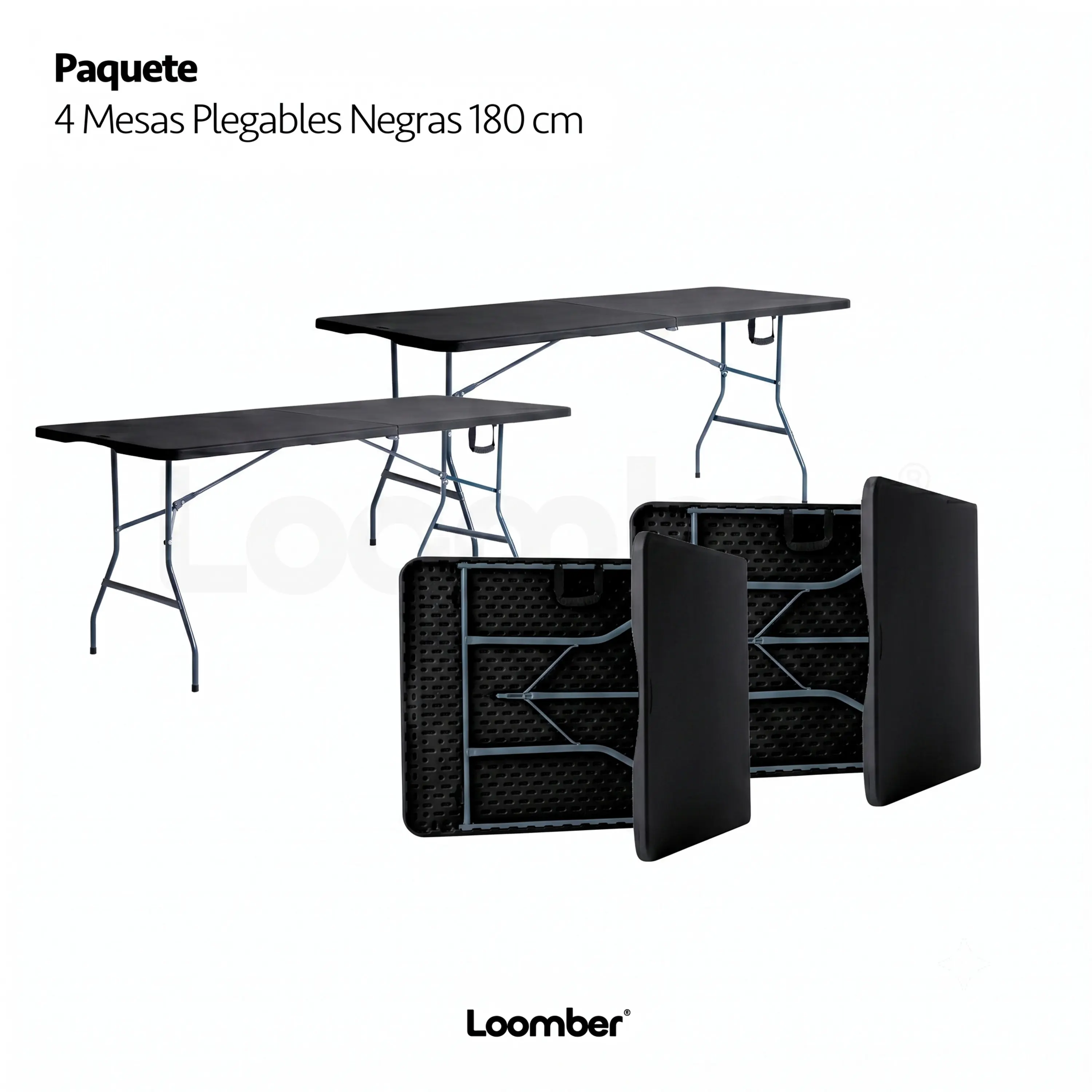 Paquete de 4 Mesas Plegables Blancas 180 cm para Eventos y Fiestas Cómodas y Prácticas