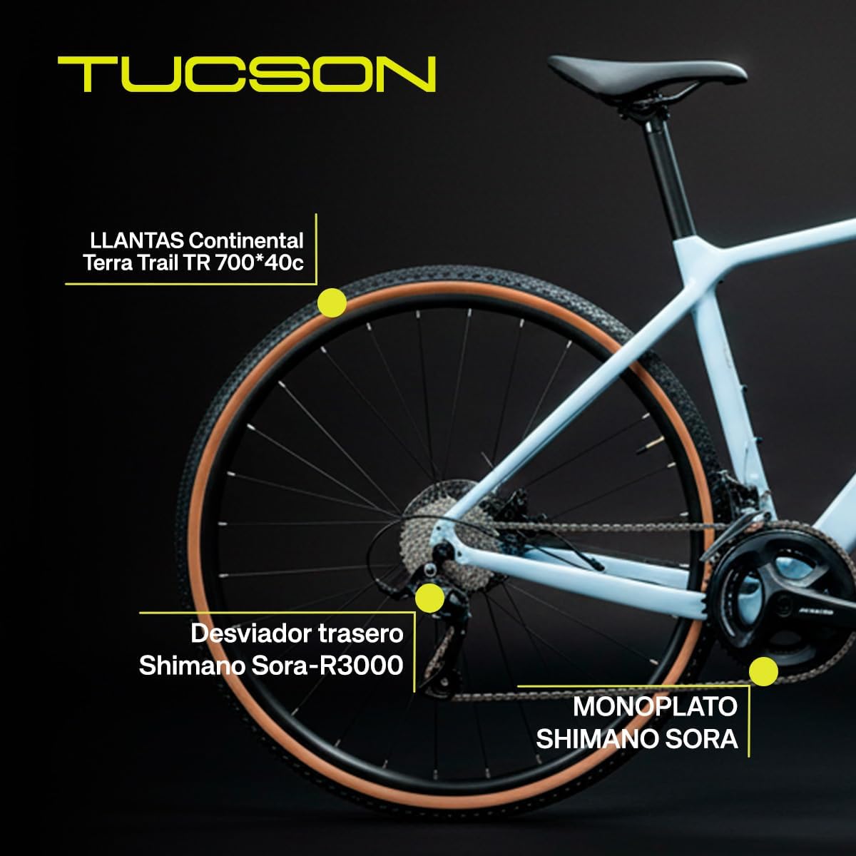GRAVEL | Bicicleta Tucson Shimano Sora 18V Carbon | Llantas Continental