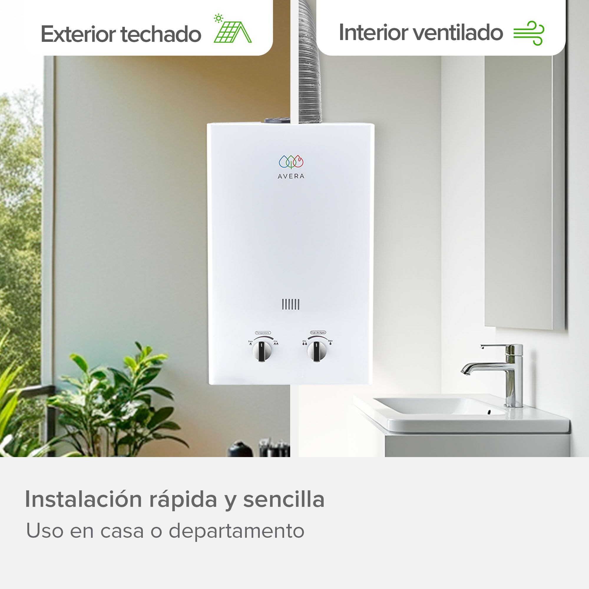 AVERA Calentador de Agua Instantaneo GAS LP, Boiler de Paso, Capacidad 6 Litros/Minuto, 1 Servicio, Facil Instalacion, Ahorro de Gas y Agua Caliente al Instante | C6L