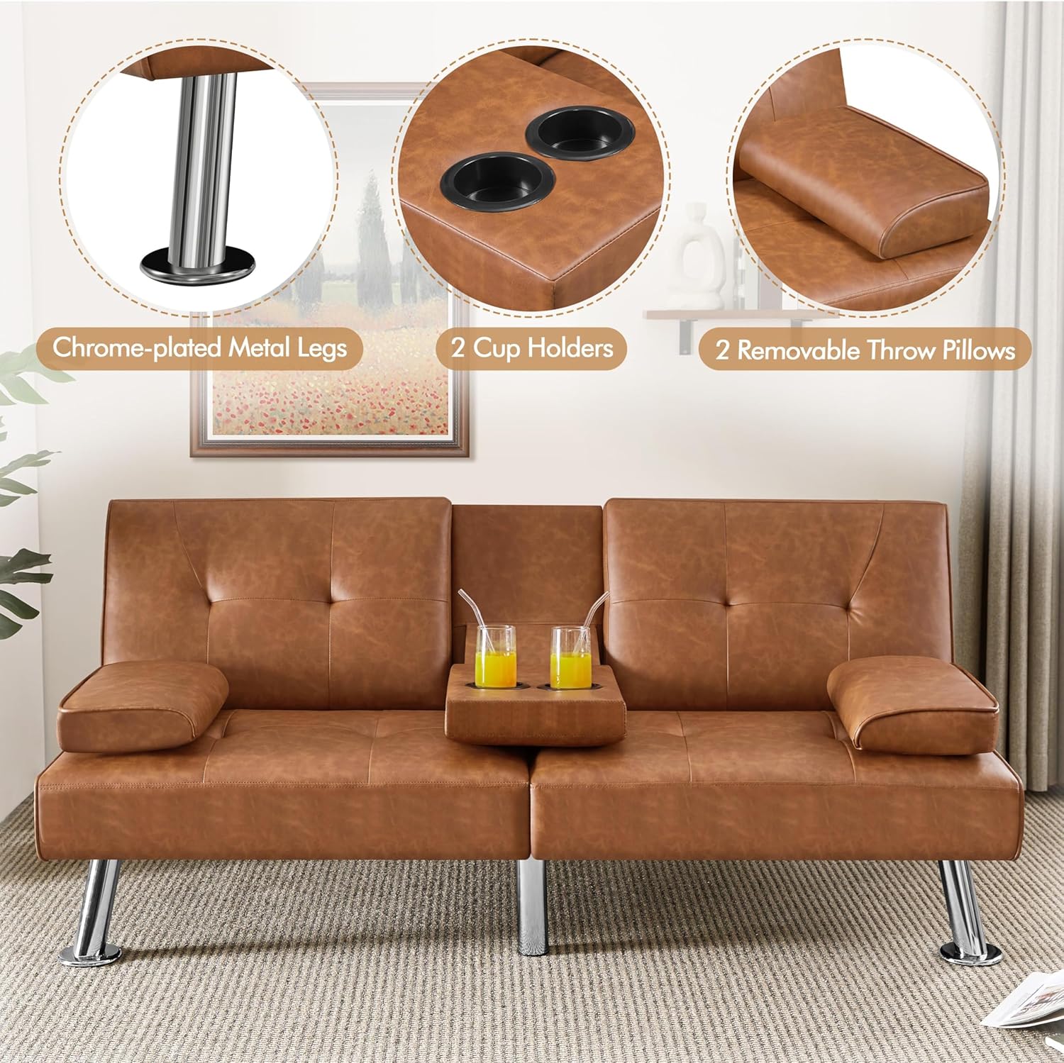 Yaheetech - Sofá Cama Convertible Ajustable, Moderno sillón reclinable de Piel sintética Reversible, sofá Cama Plegable, reposabrazos extraíbles, portavasos, 3 ángulos, Capacidad de 700 Libras, Color