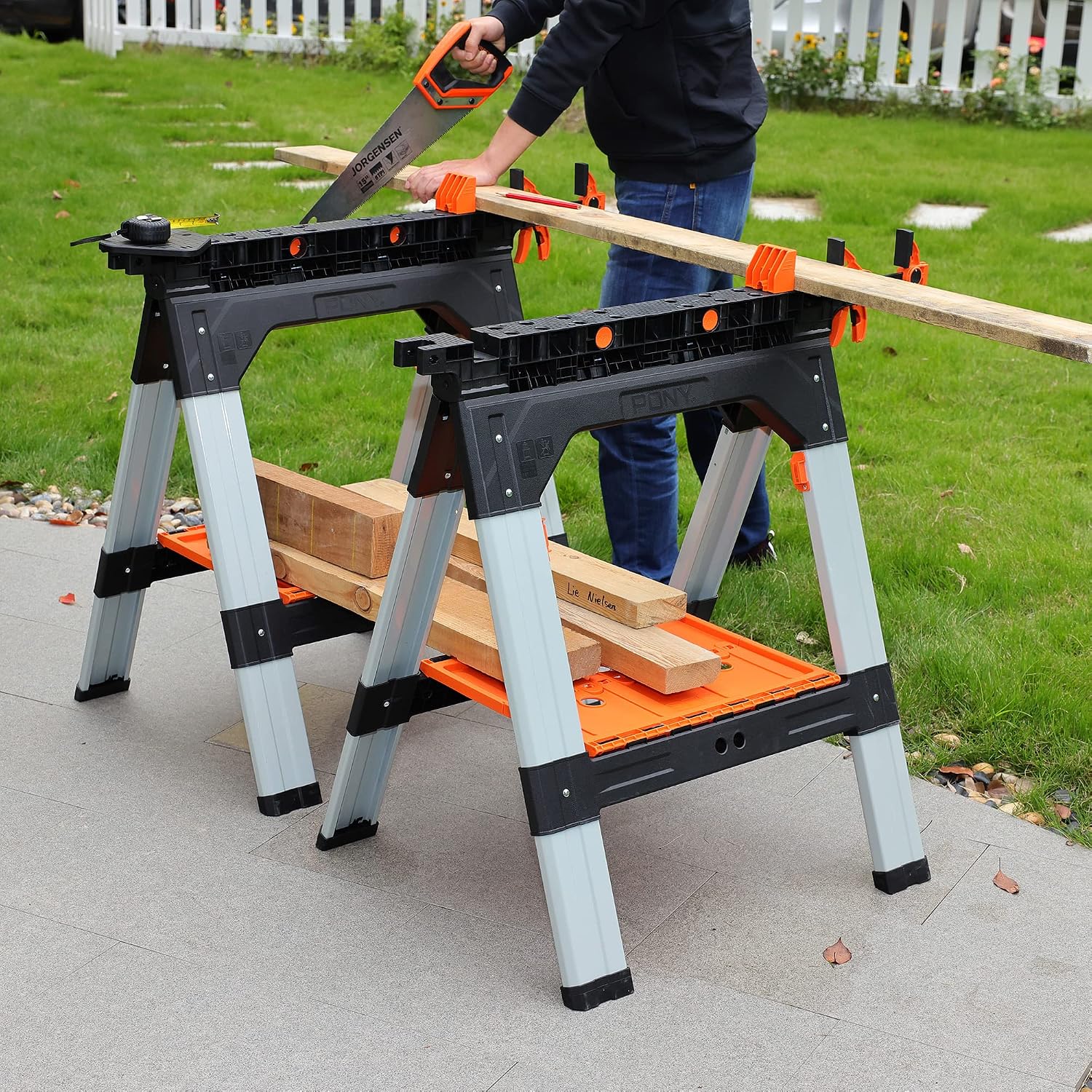 PONY Caballetes de Sujeción de 2 Unidades, Capacidad de Carga de 544 kg, Caballete Plegable de 78 cm con Sujeción de 30.4 cm, Perros de Banco, Abrazaderas de Ángulo, Abrazaderas de Resorte de 5 cm