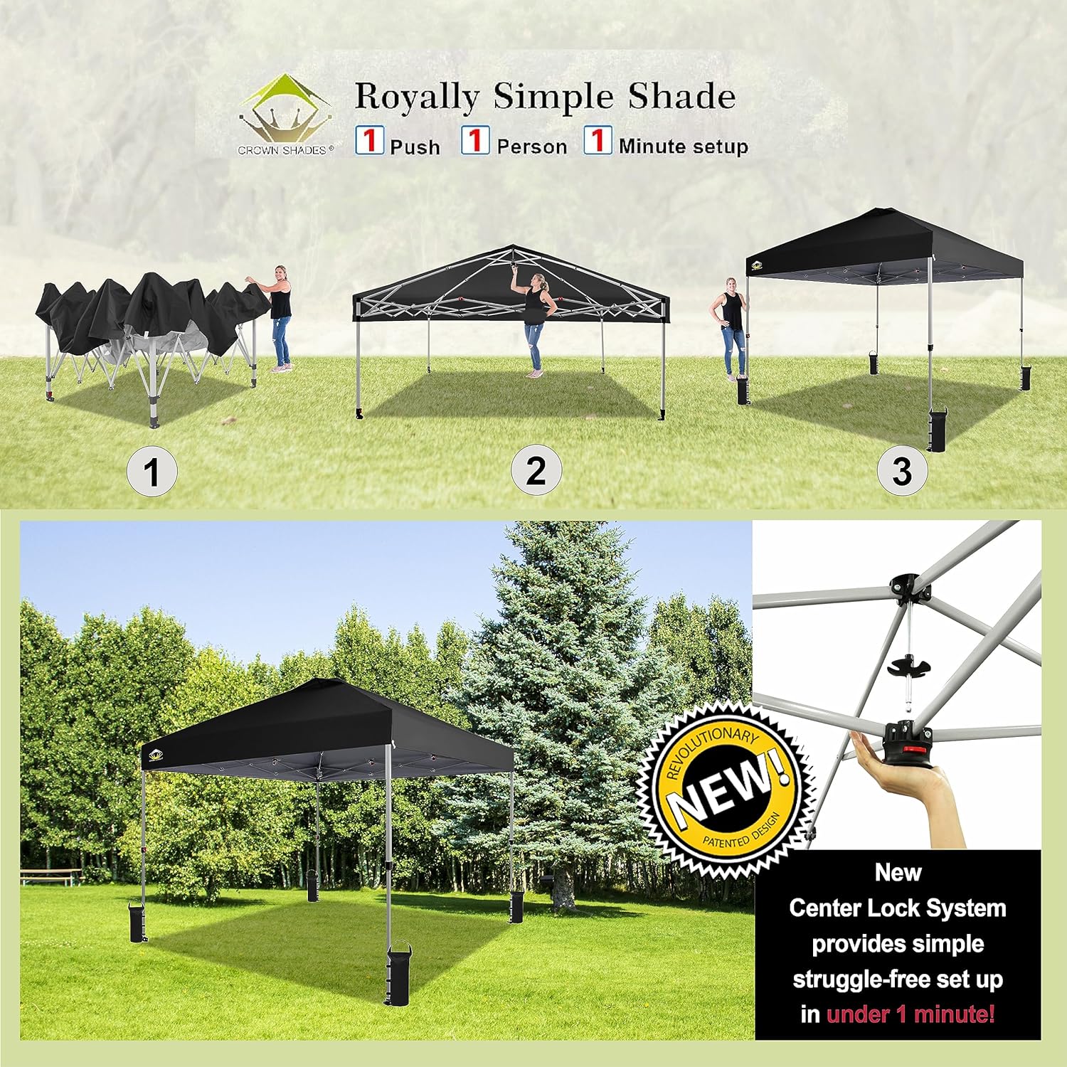 CROWN SHADES - Toldo desplegable para la Playa, fácil de armar, para el Aire Libre, Eventos, Fiestas, Campamento, Cubierta STO-N-Go, Parte Superior recubierta de Plata, 10 x 10 Pulgadas, Blanco