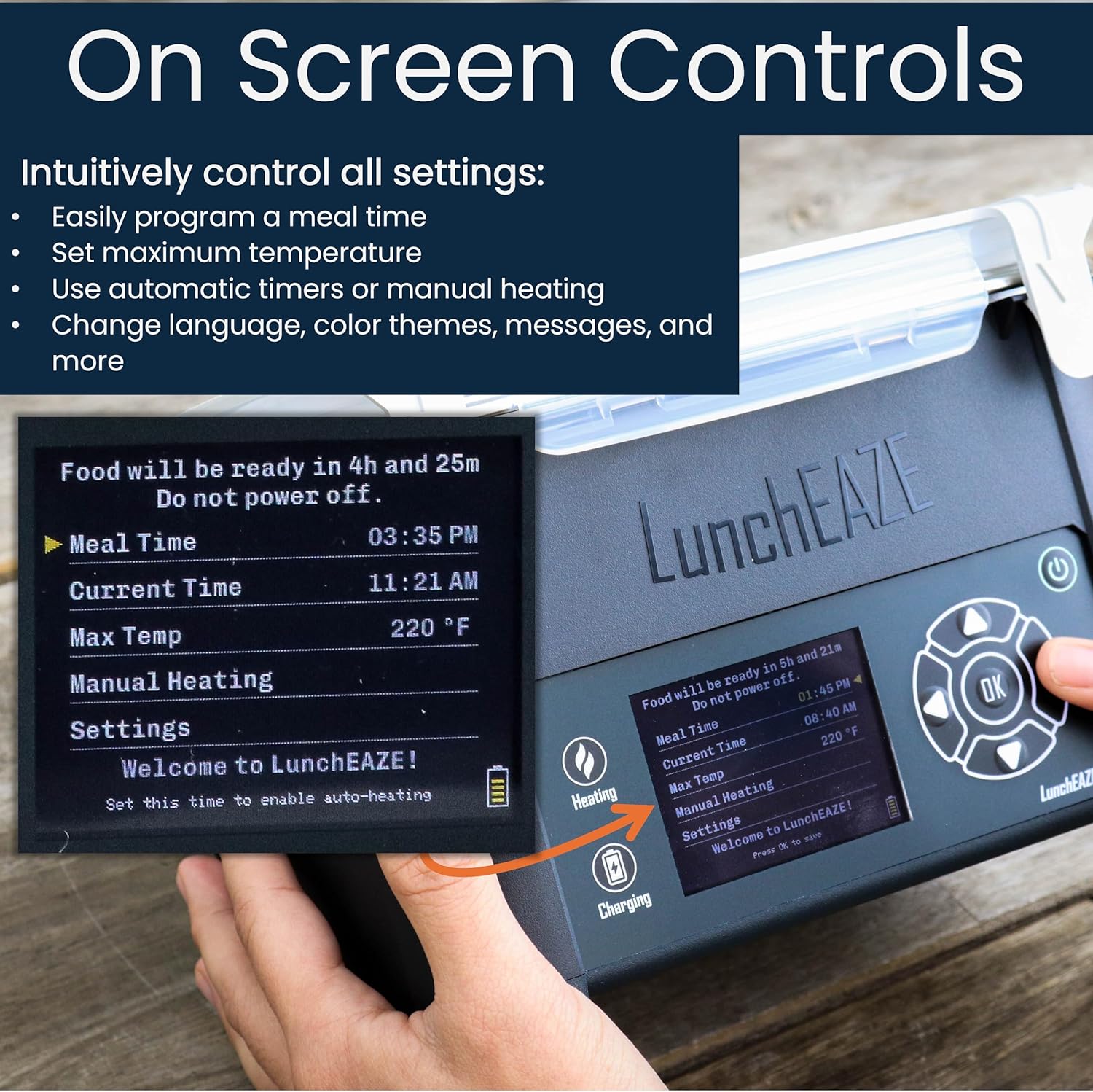 LunchEAZE Pro - Fiambrera térmica inalámbrica, alimentada con pilas, capacidad de 4 tazas, 250 °F máximo, calefacción programada automática, bolsa aislada incluida para comidas calientes en cualquier