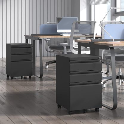 BIZOEIRON - Archivador móvil de 3 cajones, archivador de metal debajo del computadora con cerradura y ruedas, archivador rodante para oficina en casa, legal/letra/archivo A4 (negro)