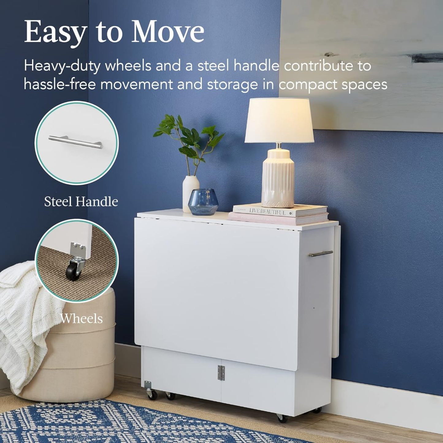 Best Choice Products - Mesa de comedor plegable, multiusos para ahorrar espacio, con ruedas, 3 estantes de almacenamiento, color café