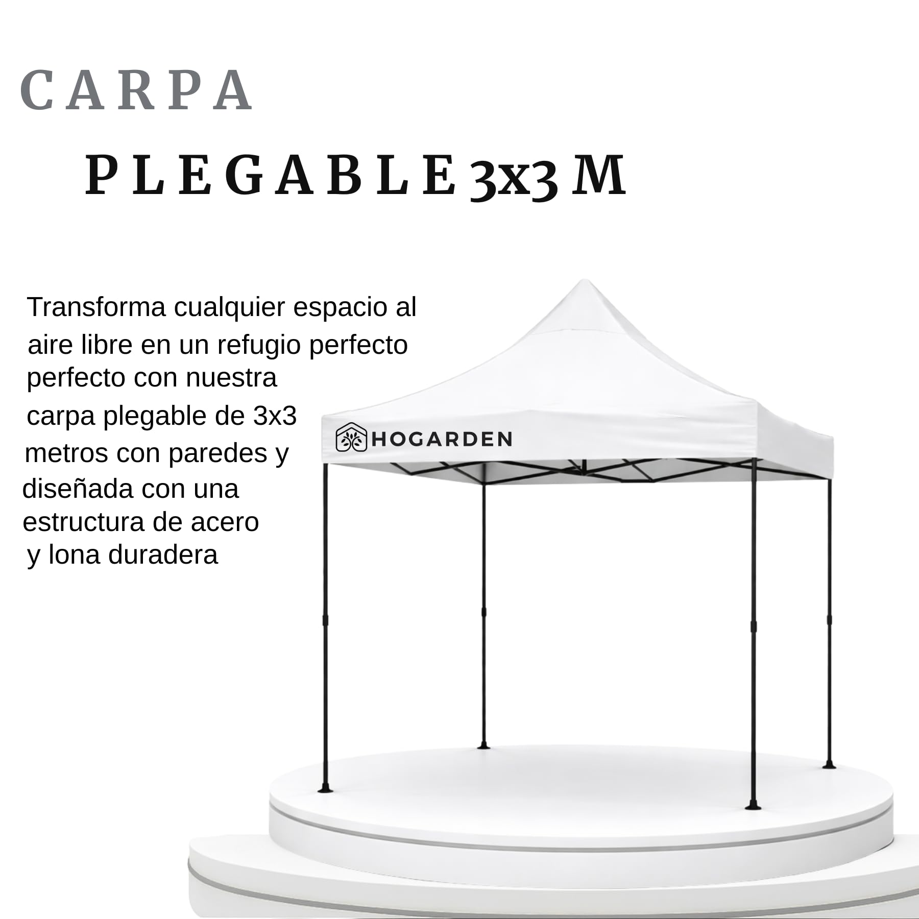 Carpa Plegable, 2x2 m, Acero Inoxidable, Impermeable, ProtecciÃ³n UV 99%, Altura Ajustable 4 Niveles, Variedad de Colores (Blanco)