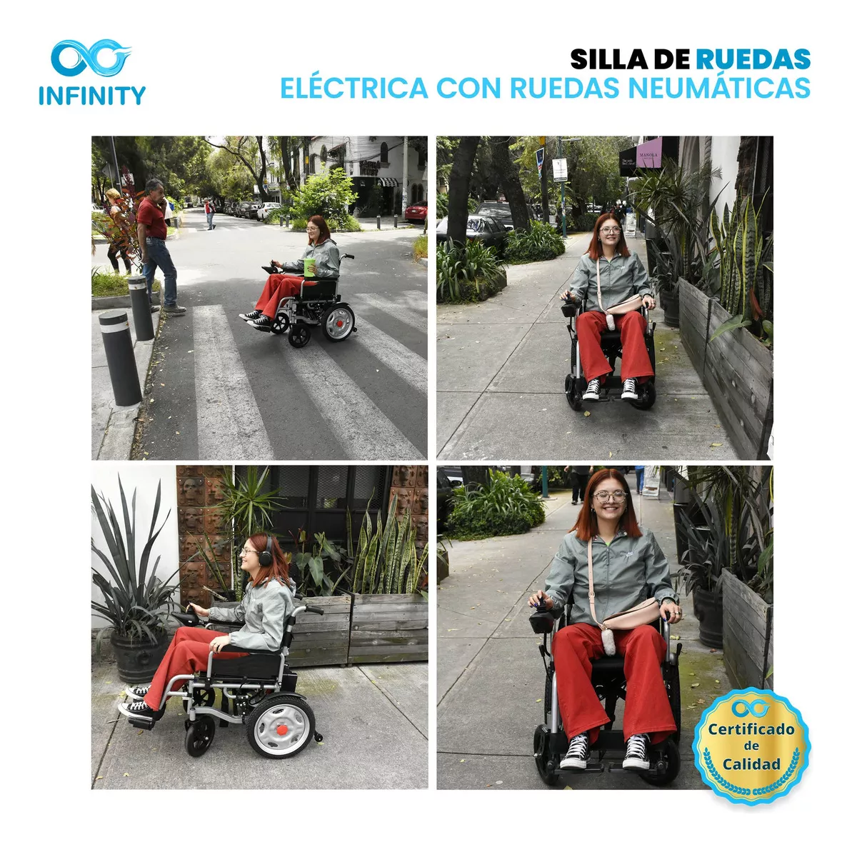 Silla De Ruedas Eléctrica Todo Terreno Neumática Infinity, Plegable, Color Negro, Ambidiestra