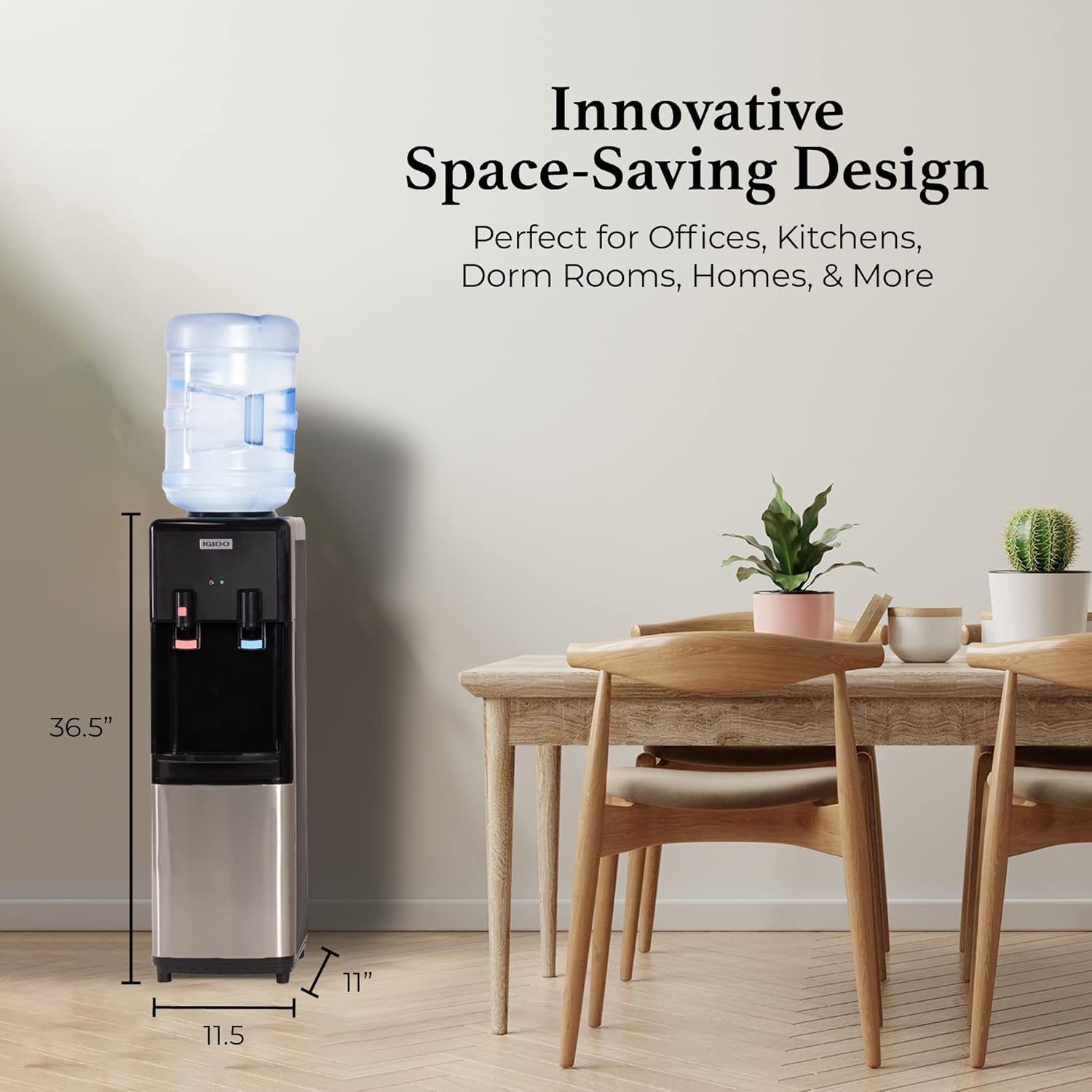 Igloo - Dispensador de agua fría y caliente de carga superior, enfriador de agua para botellas de 5 galones y botellas de 3 galones, incluye cerradura de seguridad para niños, máquina de agua perfecta