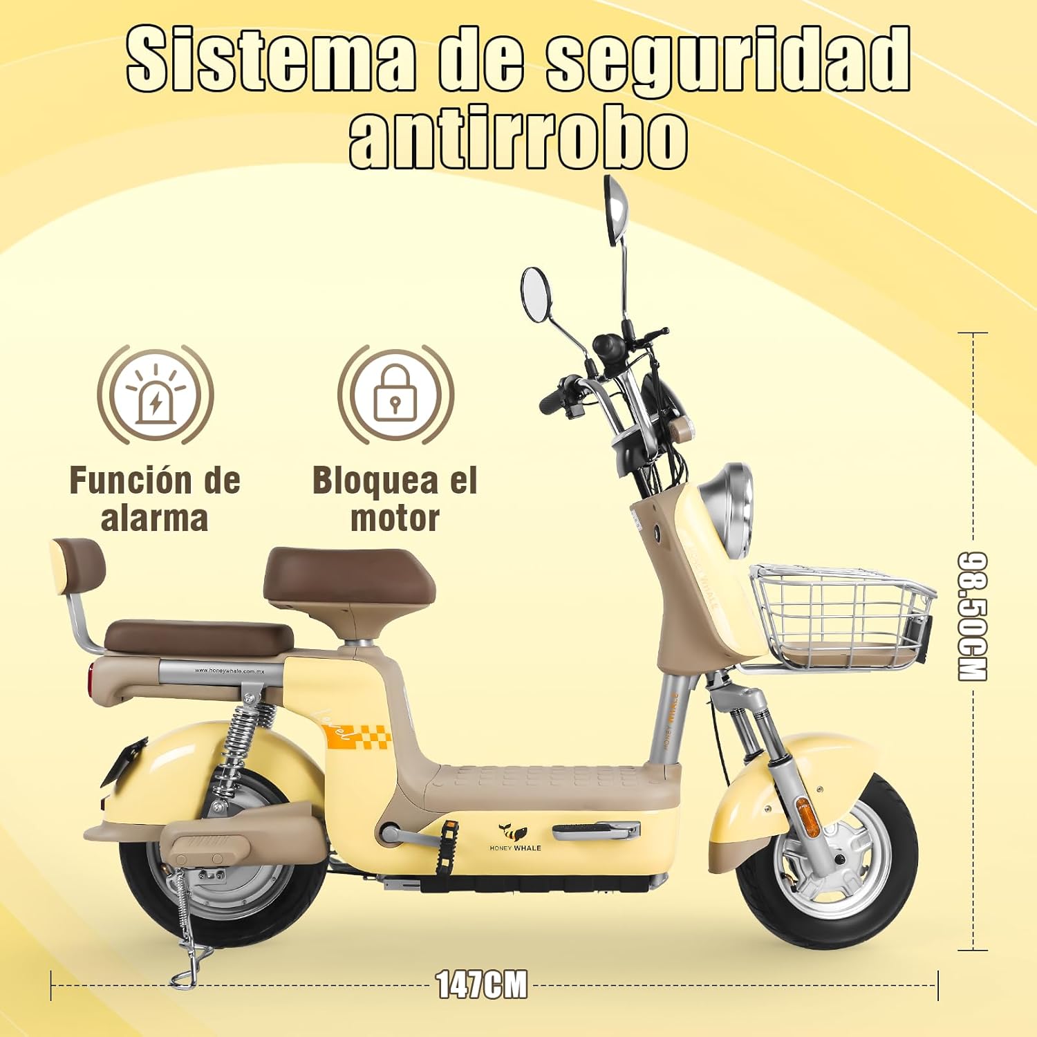 HONEYWHALE U3 PRO Bicicleta Electrica para Adultos, Moto Electrica con Alarma, Potencia Motor 650W-Max, Velocidad 31KM/H-Max, Autonomia 60KM, Bateria 20AH de Gran Capacidad
