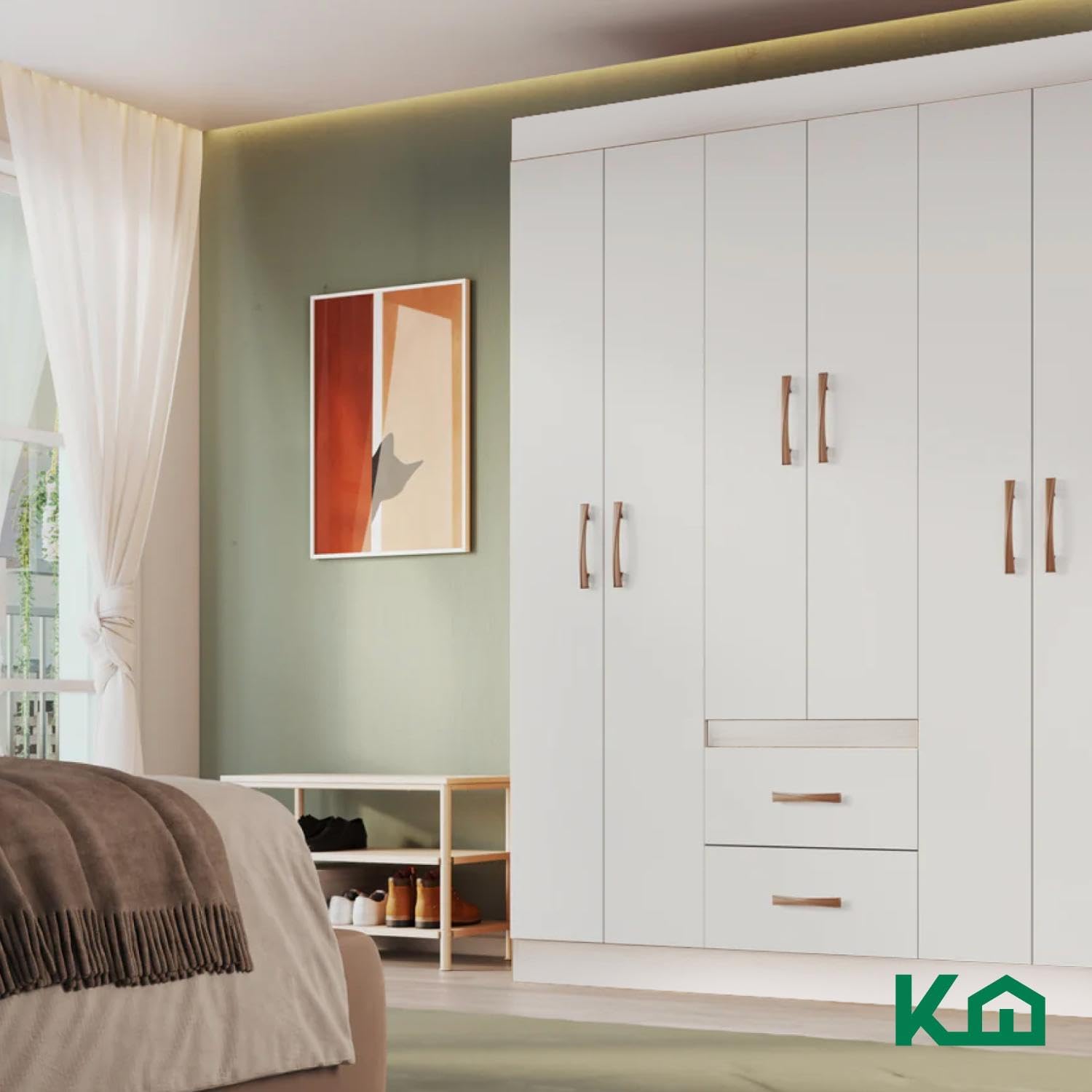 Kingshouse | Ropero De 6 Puertas con 2 Cajones – Color Café – Barra para Colgar – Estructura MDP – Mueble Organizador De Ropa – Armario para Casa, Recámara y Hogar