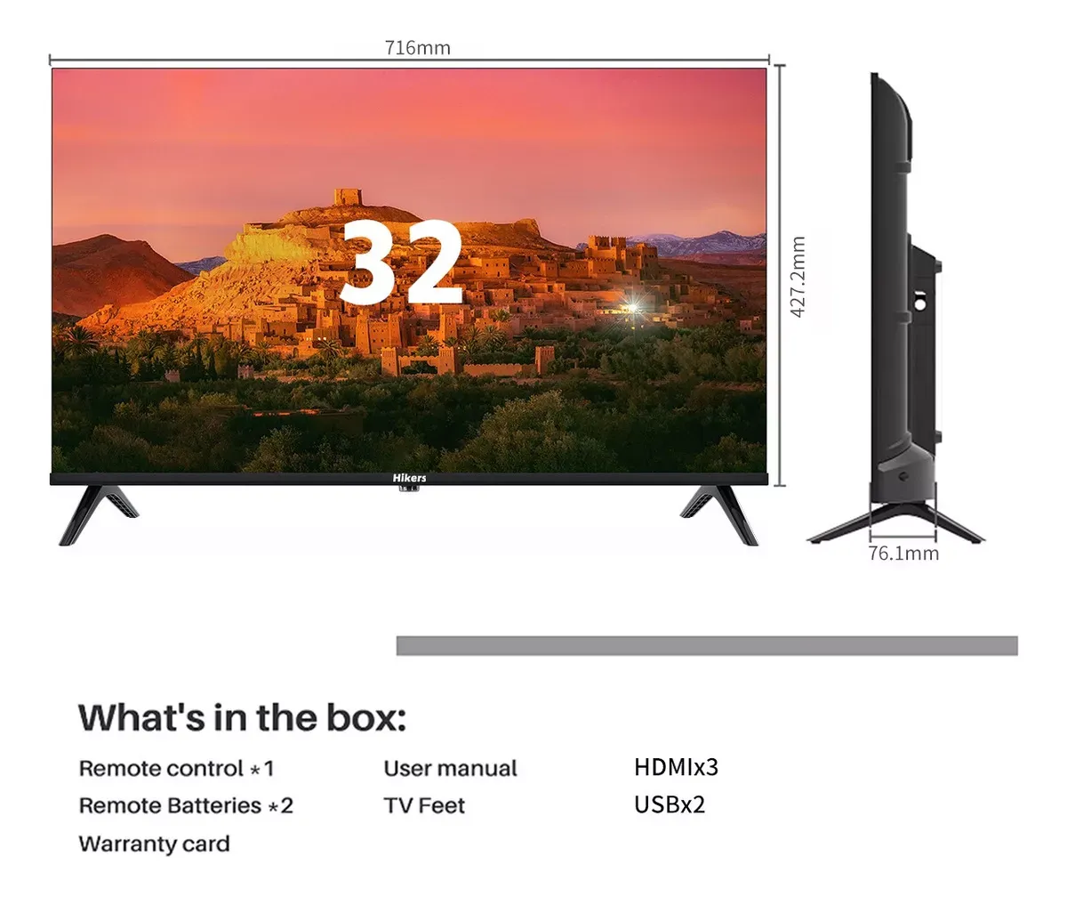 Smart Tv Pantalla 32 Pulgadas Hikers Android Tv Led Hd