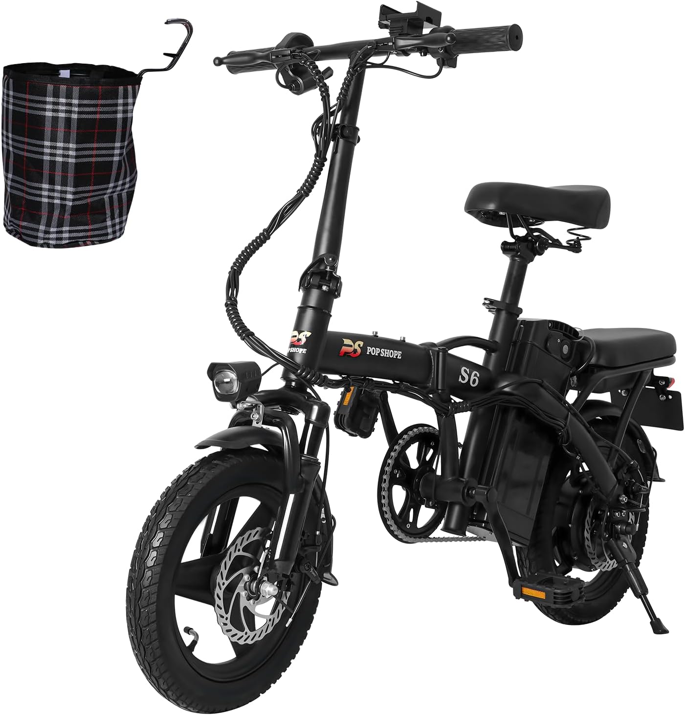 Pop Shope S6 Bicicleta Eléctrica Plegable para Adultos, Velocidad Máxima 35KM/H, Potencia Máxima del Motor 750W, Autonomía 35KM, Batería 48V/10.4AH