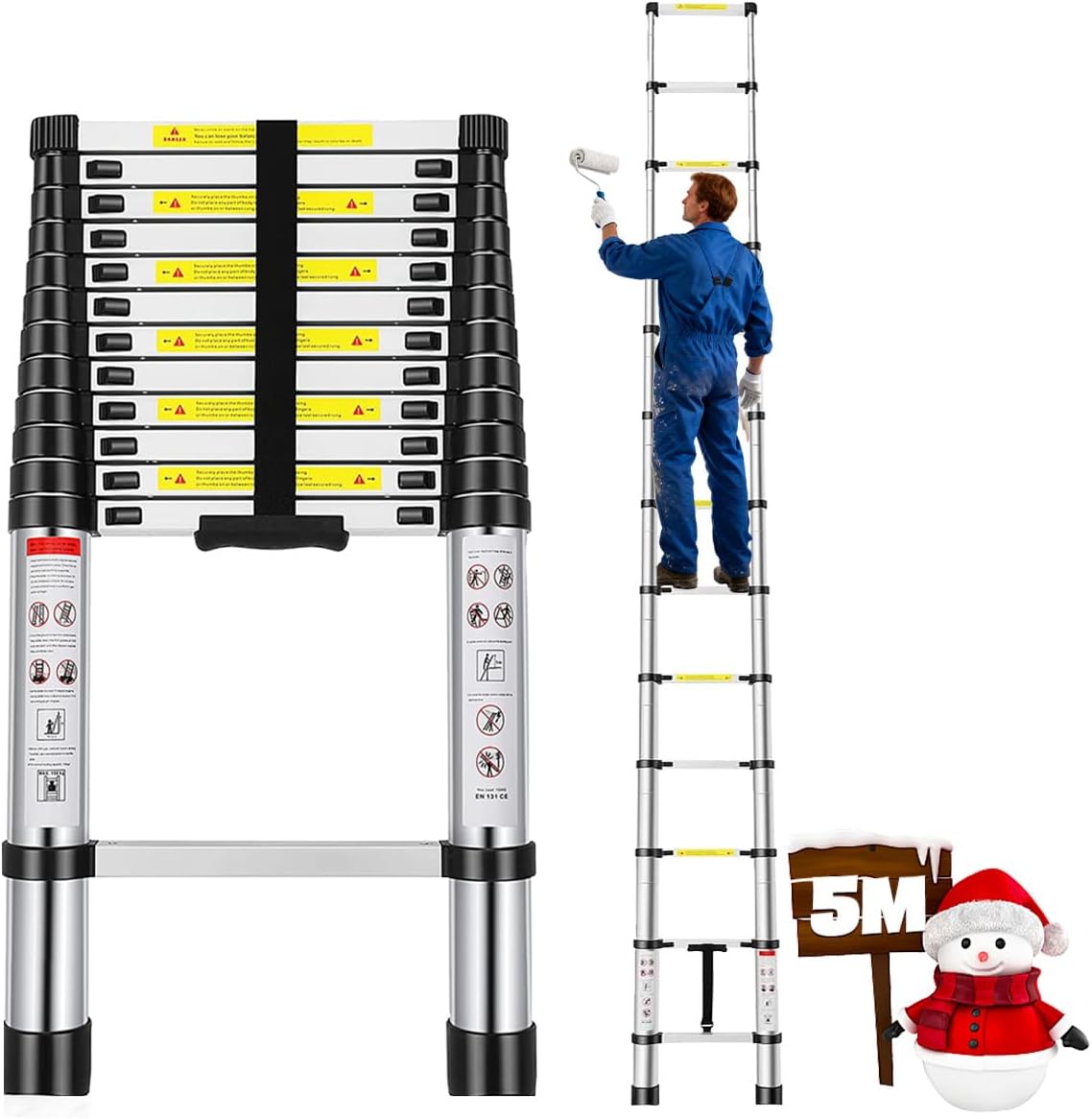 Escalera Telescópica De 6.2 Metros Escalera De Aluminio Segura Y Protegida Antideslizante Multiusos Escalera Extensible 20.5 Pies, 330 Libras Capacidad