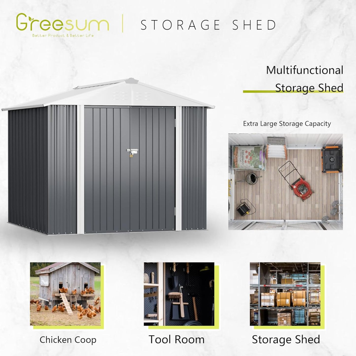 Greesum - Cobertizo de almacenamiento de metal para exteriores, 5 pies x 3 pies, herramienta de acero para cobertizo de almacenamiento con puerta y cerradura, para patio trasero, jardín, patio, césped (5 x 3 pulgadas), color café