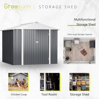 Greesum - Cobertizo de almacenamiento de metal para exteriores, 5 pies x 3 pies, herramienta de acero para cobertizo de almacenamiento con puerta y cerradura, para patio trasero, jardín, patio, césped (5 x 3 pulgadas), color café
