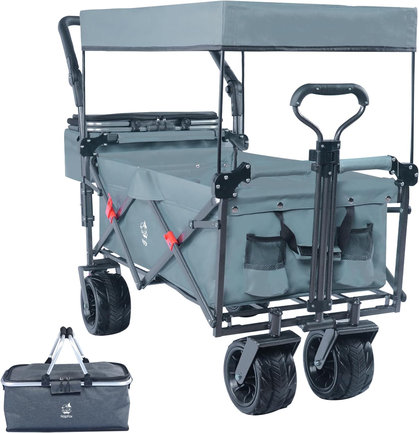 Bicicleta plegable resistente con parte superior extraíble, ruedas grandes de 4 pulgadas, frenos, mango ajustable, bolsa refrigeradora para jardín y playa al aire libre