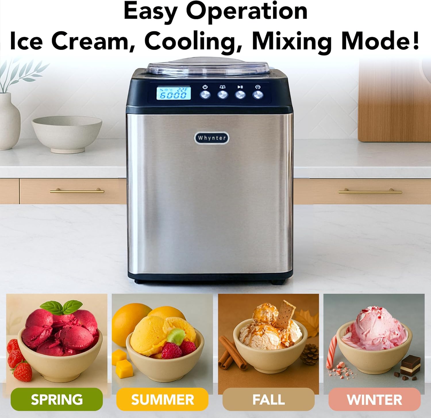 Whynter ICM-201SB - Máquina de helado con compresor automático vertical de 2.1 cuartos de galón con tazón de acero inoxidable en color negro