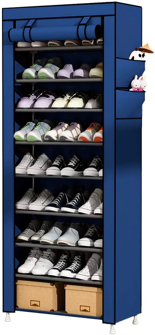 Raganet, Zapatera de 9 Niveles, Closet Plegable para Calzado y Prendas de Vestir, Estante Organizador Ajustable (Negro)