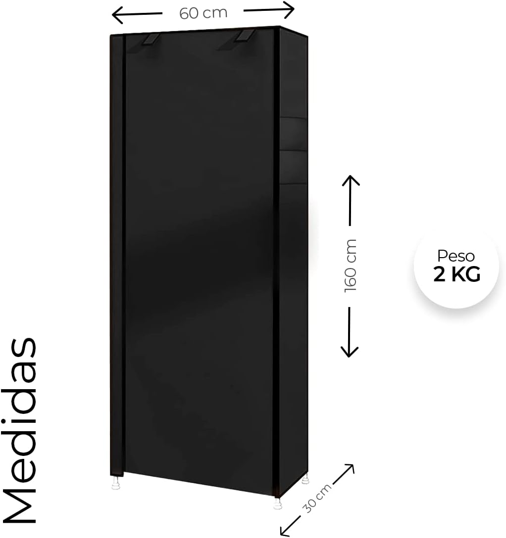 Raganet, Zapatera de 9 Niveles, Closet Plegable para Calzado y Prendas de Vestir, Estante Organizador Ajustable (Negro)