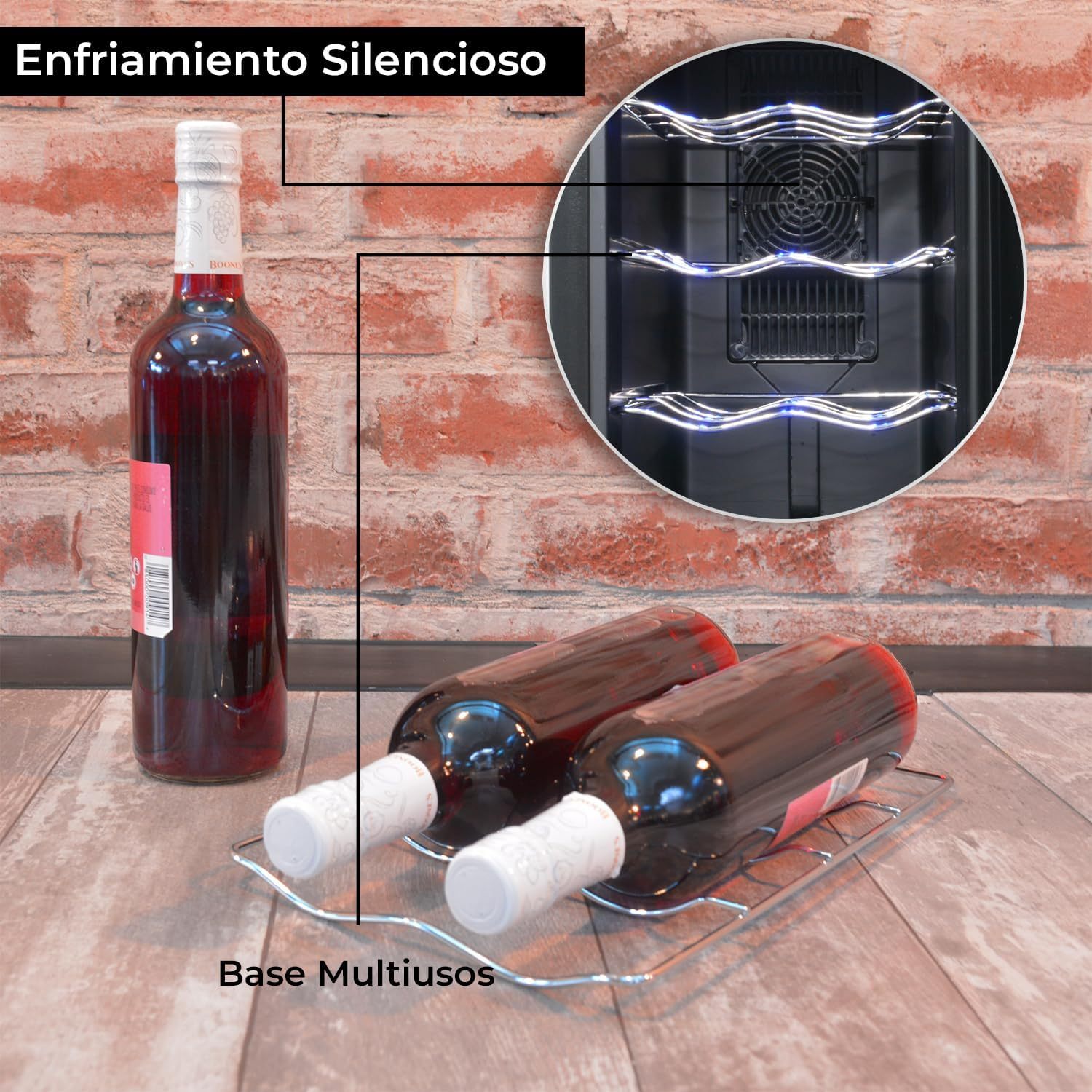 RACK & PACK Cava de Vinos para 8 Botellas 3 Rejillas Control de Temperatura Digital Iluminacion Led Azul Enfriador de Vinos Refrigerador para Vino Frigobar 8 – 18° C 55 W 22 L sin Vibraciones