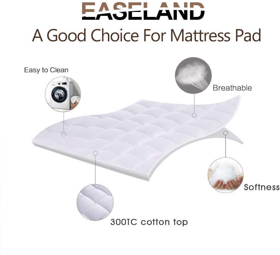 Easeland - Funda para colchón de algodón de 20.3 a 53.3 cm de profundidad, con bolsillo en la parte superior, Blanco, Queen