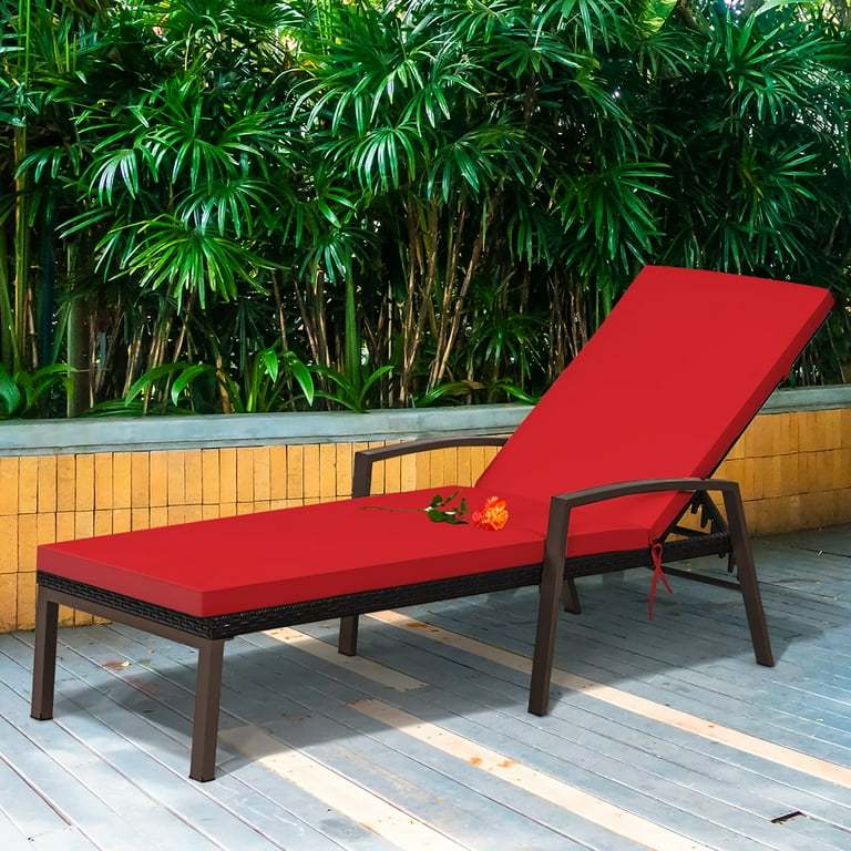 Costway Tumbona en Ratán Regulable para Patio Silla Reclinable de Exterior con Cojín para Jardín Balcón Piscina Rojo 193 x 61 x 36-96 cm Costway Modern-taza