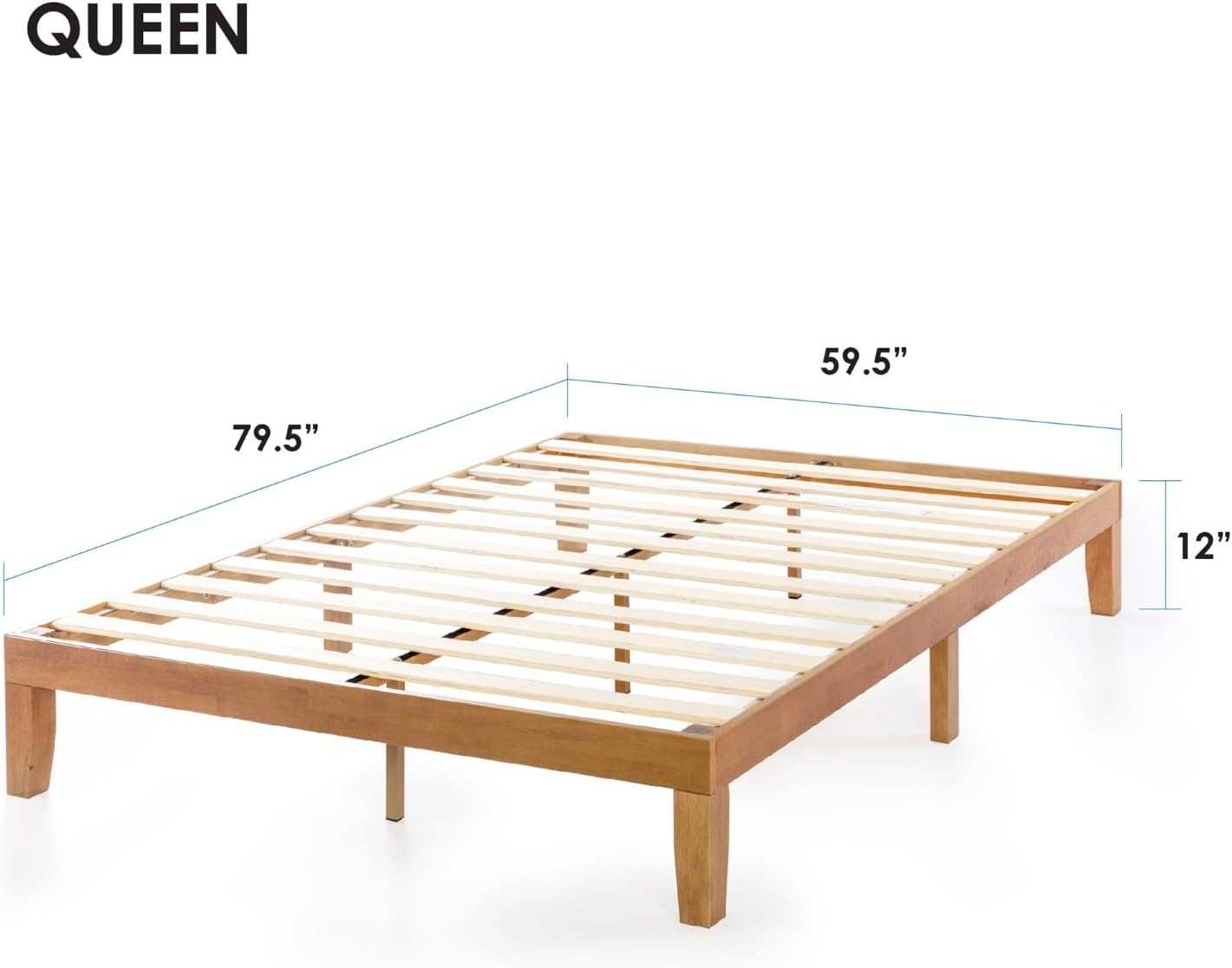 Mellow Naturalista Classic - Cama de Plataforma de Madera Maciza de 12 Pulgadas con Listones de Madera, no Necesita somier, fácil Montaje, Queen, Pino