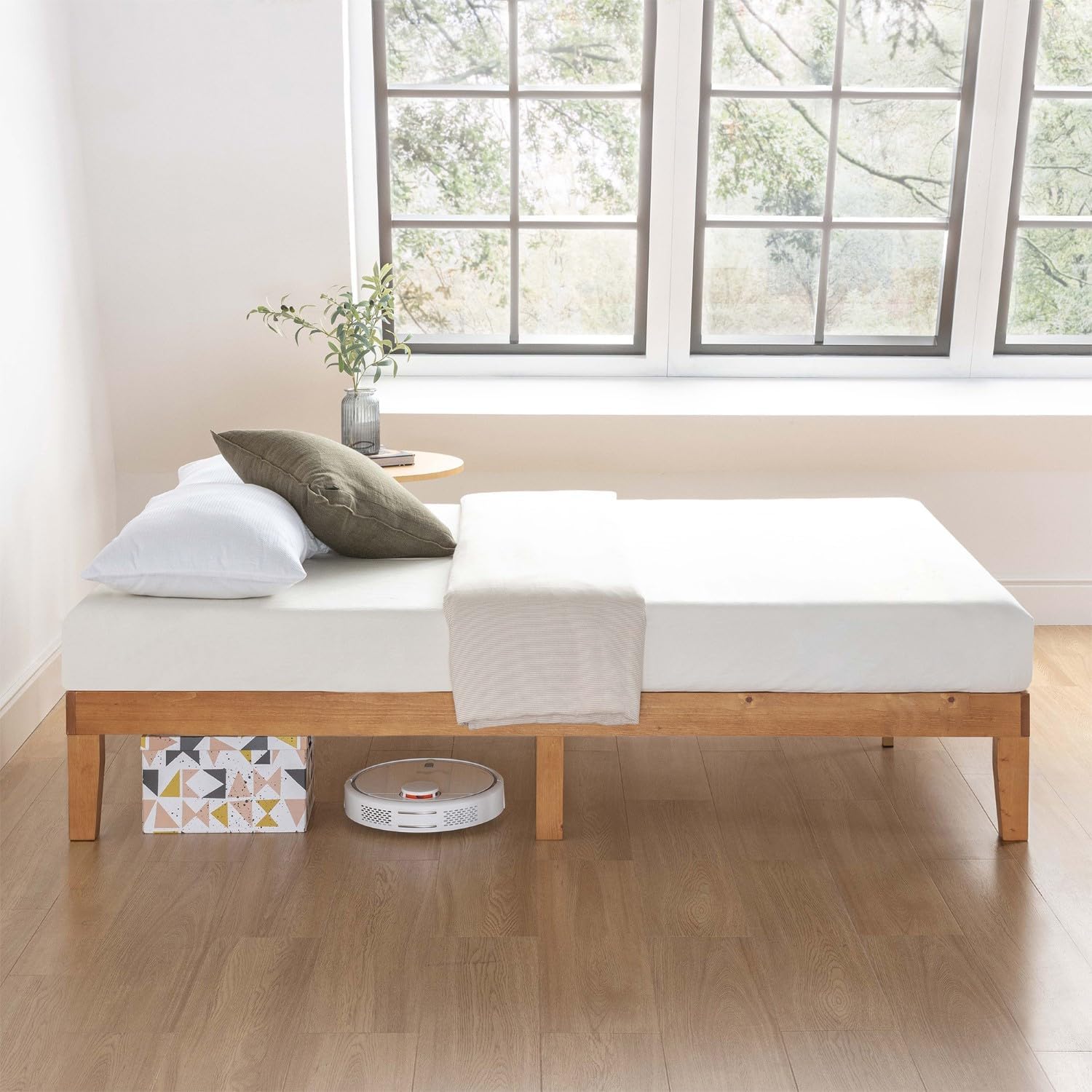Mellow Naturalista Classic - Cama de Plataforma de Madera Maciza de 12 Pulgadas con Listones de Madera, no Necesita somier, fácil Montaje, Queen, Pino
