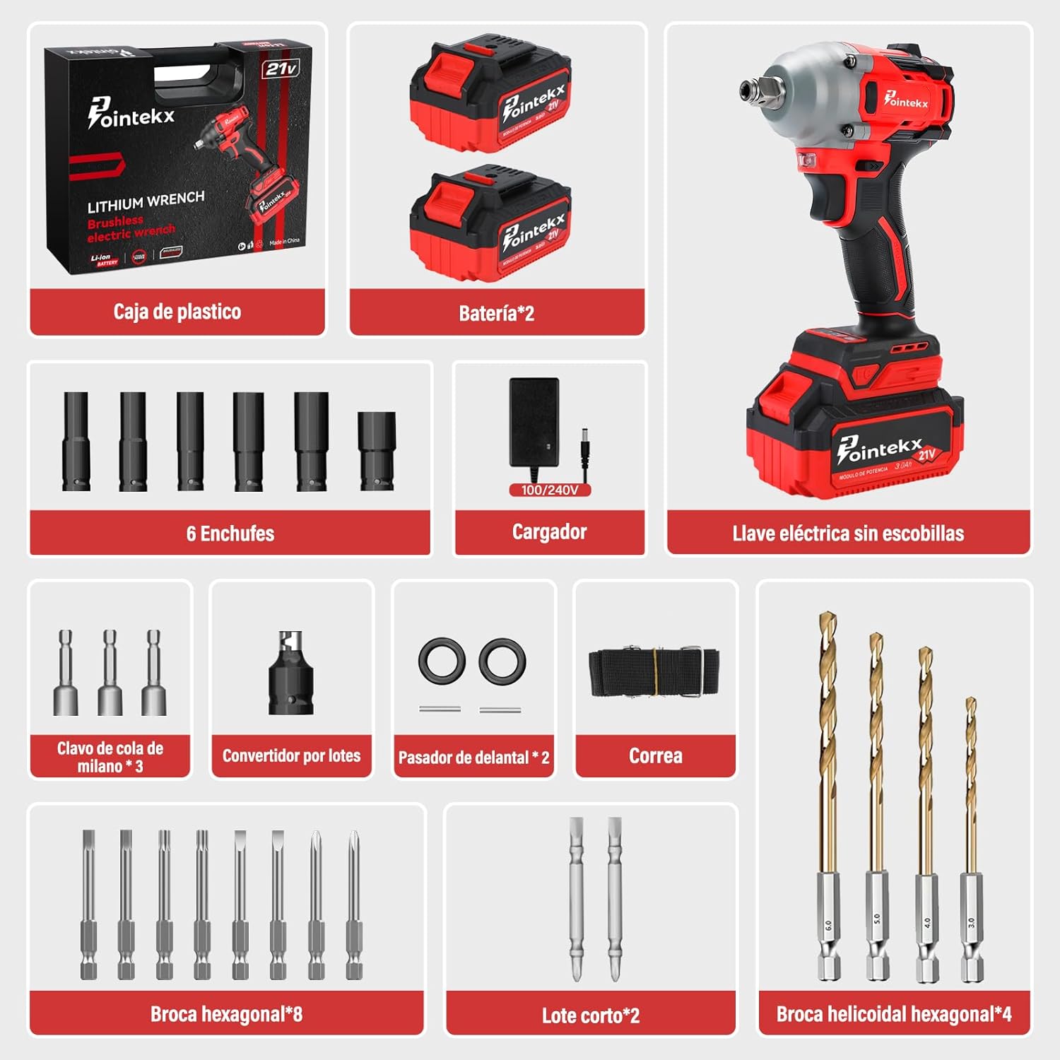 POINTEKX Pistola de Impacto 1/2" Inalambrica, 450N.M Llave de Impacto con Motor sin Escobillas, 2 * 3.0Ah Baterías Taladro de Impacto para Tornillos M6-M14, para Bricolaje y Reparación de Autos