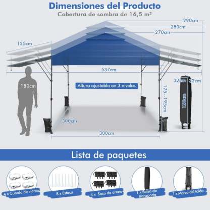 Costway 3x3m Pabellón Emergente Instantáneo Plegable para Exterior con Dos Mitades de Toldo Carpa Portátil Ajustable en Altura para Camping