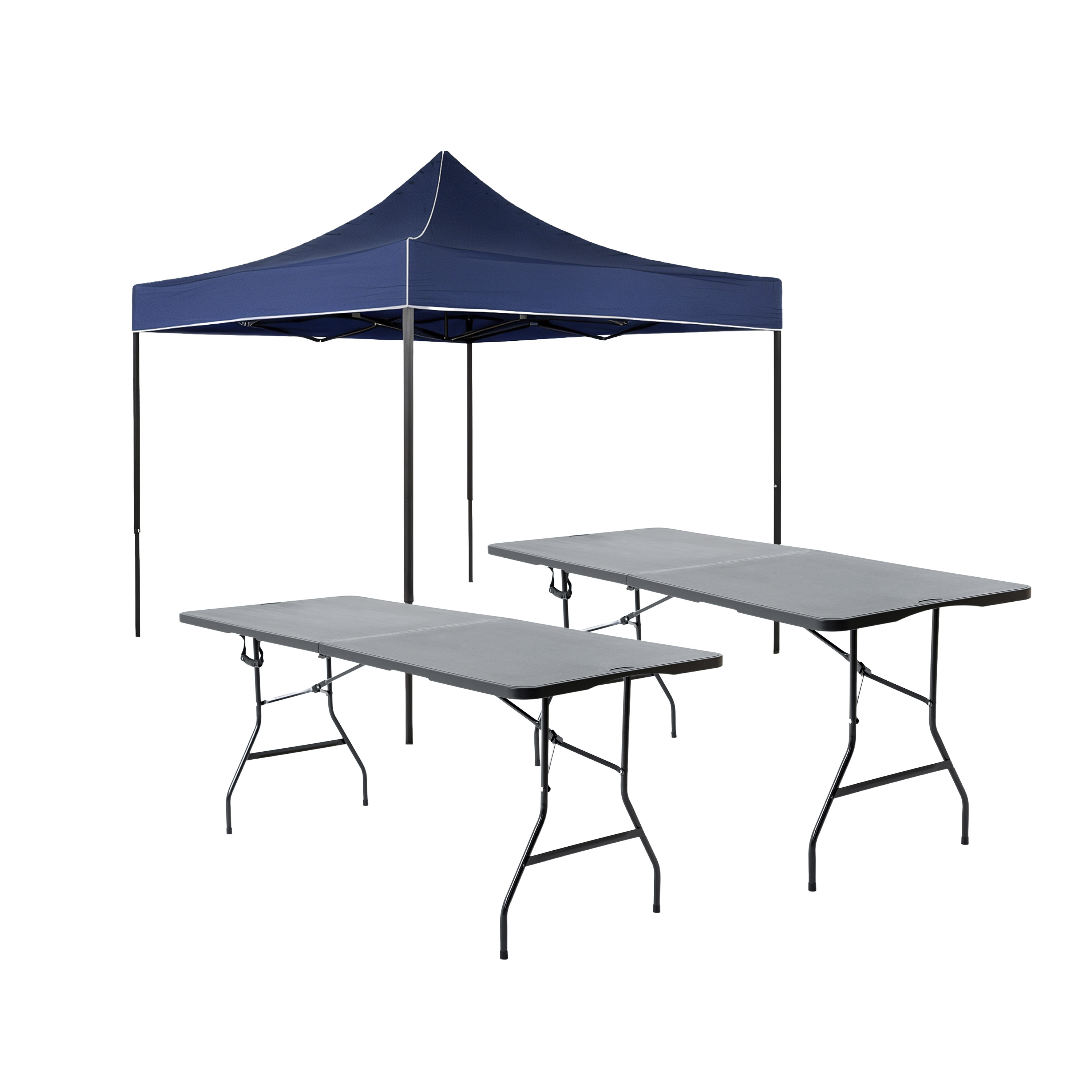 Combo Toldo Blanco 3x3 + 2 mesas plegables negras verona 1.80